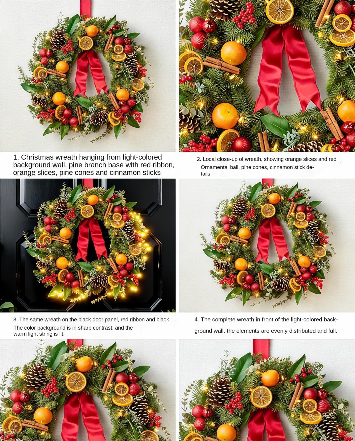 Winterkranz Dekokranz Weihnachtskranz Mit Künstlichen Orangefarbenen Weihnachtskugeln Als Tischdekoration Adventskranz Christbaumschmuck(80CM)
