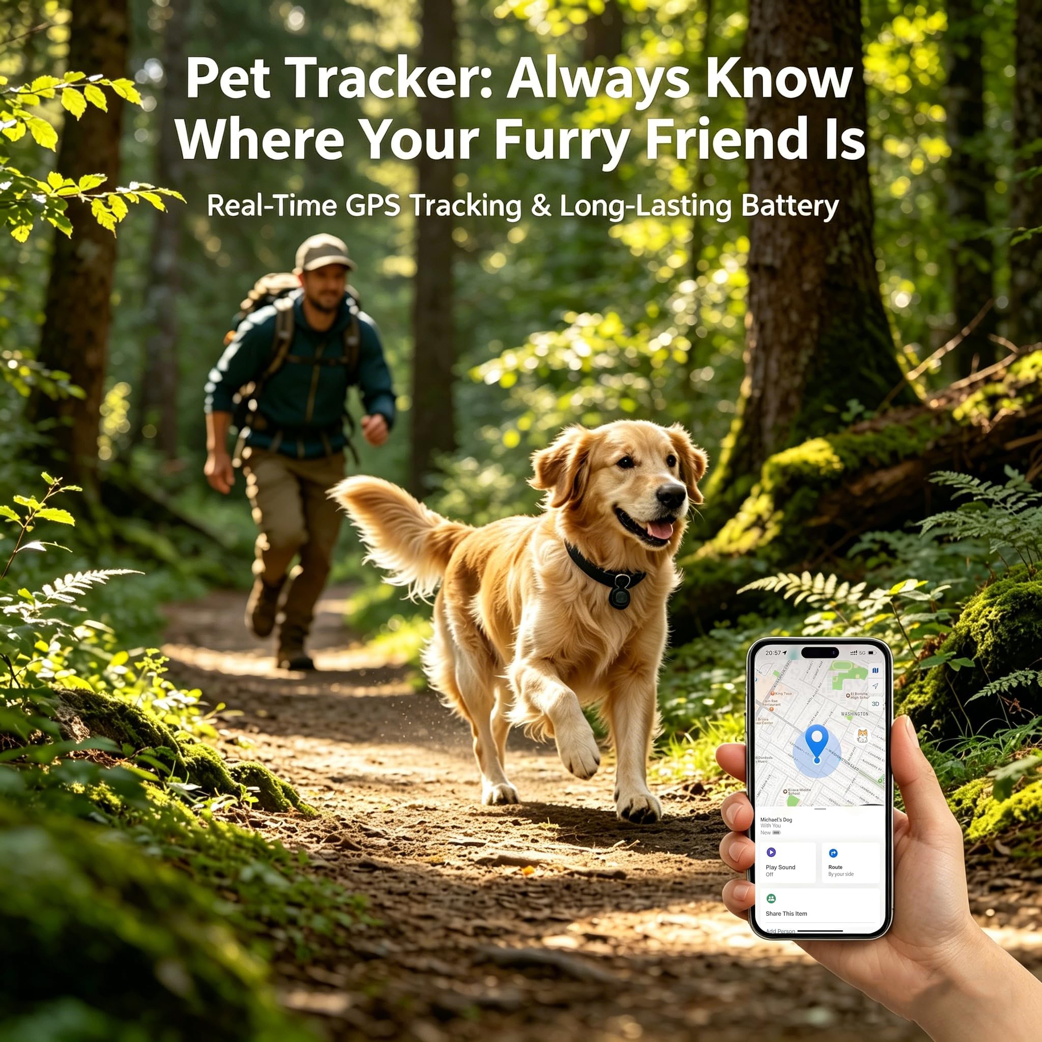 Localizzatore GPS per cani/gatti, collare intelligente con posizione in tempo reale, localizzatore di posizione per animali domestici con supporto, senza canone mensile/nessuna scheda SIM, funziona