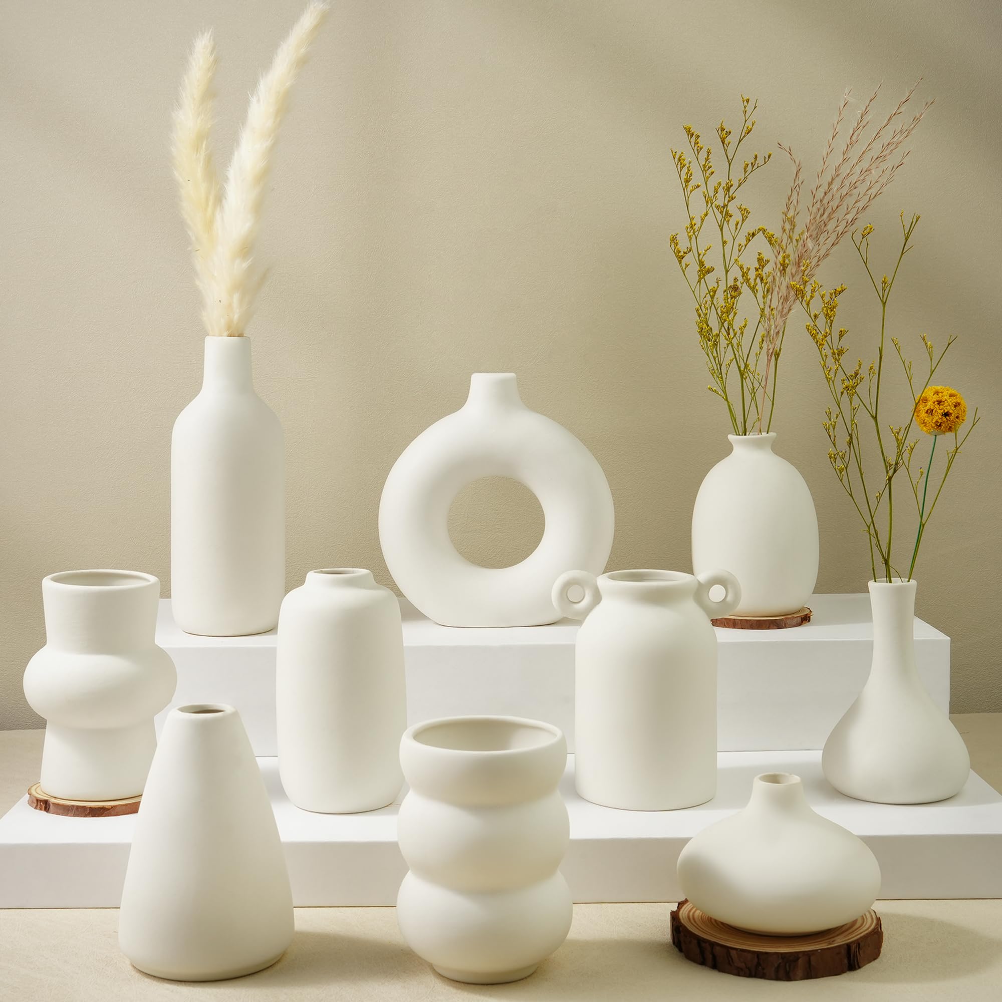 White Ceramic Bud Vase Set - 10 Pieces