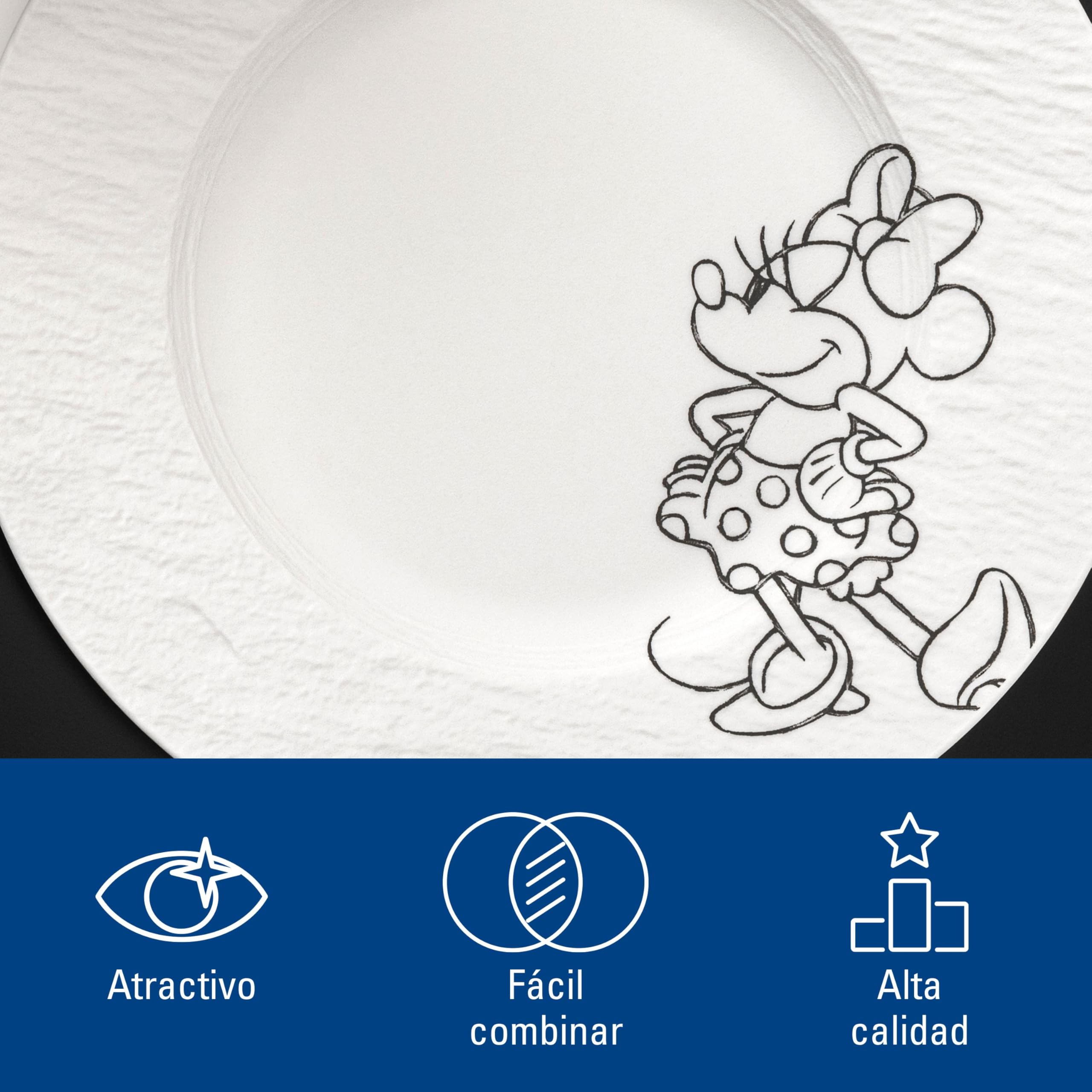 Villeroy & Boch Manufacture Rock blanc – Mickey Mouse – Plato para desayuno/postre, blanco, para lavavajillas y microondas, acabado de pizarra y decoración de Disney Mickey Mouse en tiza