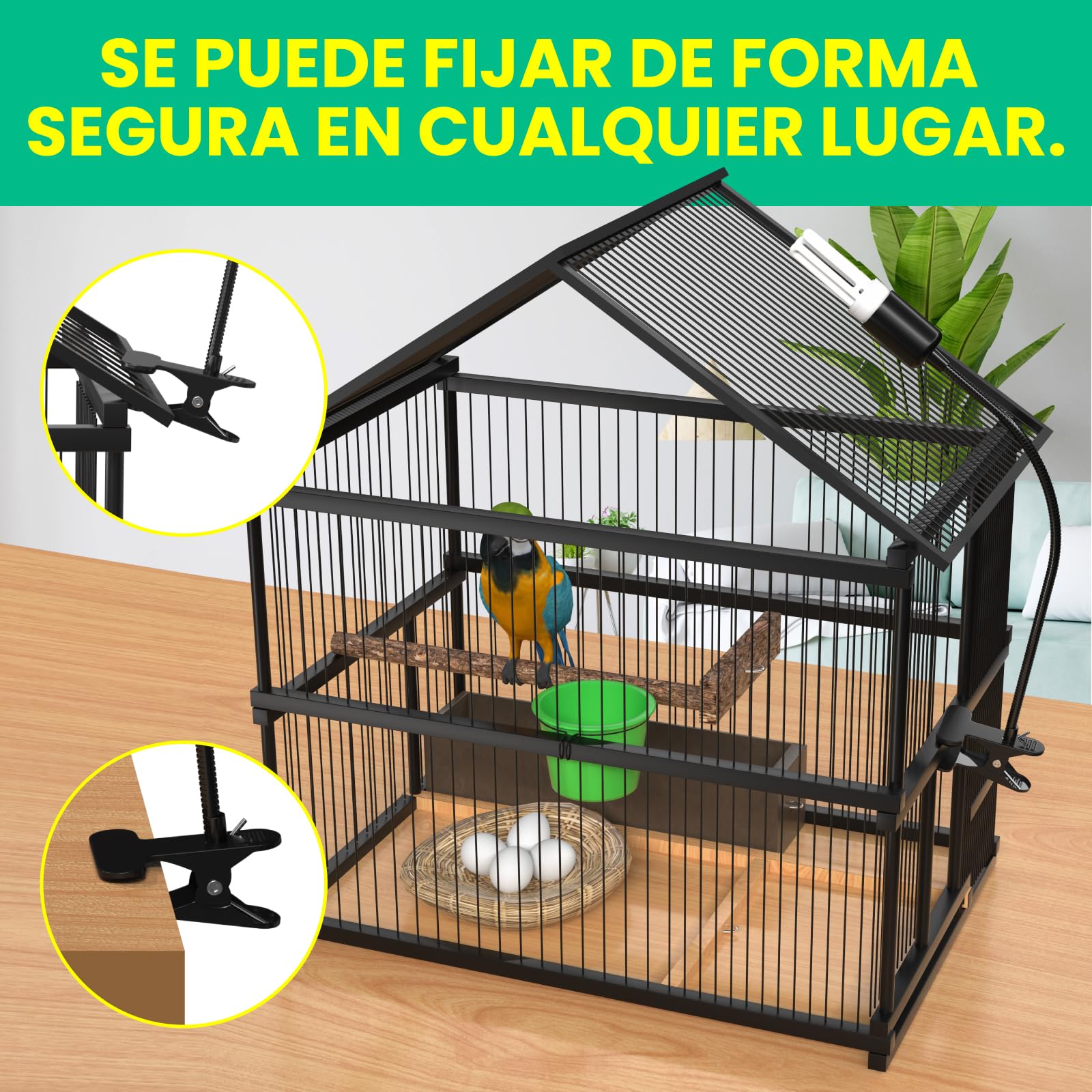 GlowUp Lámpara para Aves Set Completo con Temporizador, Lámpara de Abrazadera con Bombilla UVB 2.4 E27 20W para Aves