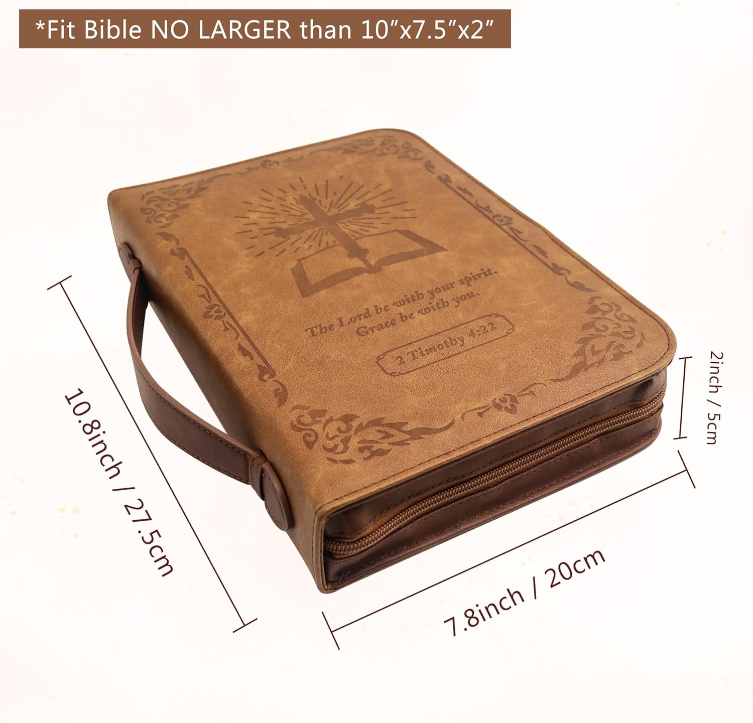 GraduatePro Bible Cover Case, Psalm 46:10, PU Leather Zippered Bag with Carrying Handle, Large Size Vintage Brown - Image 2