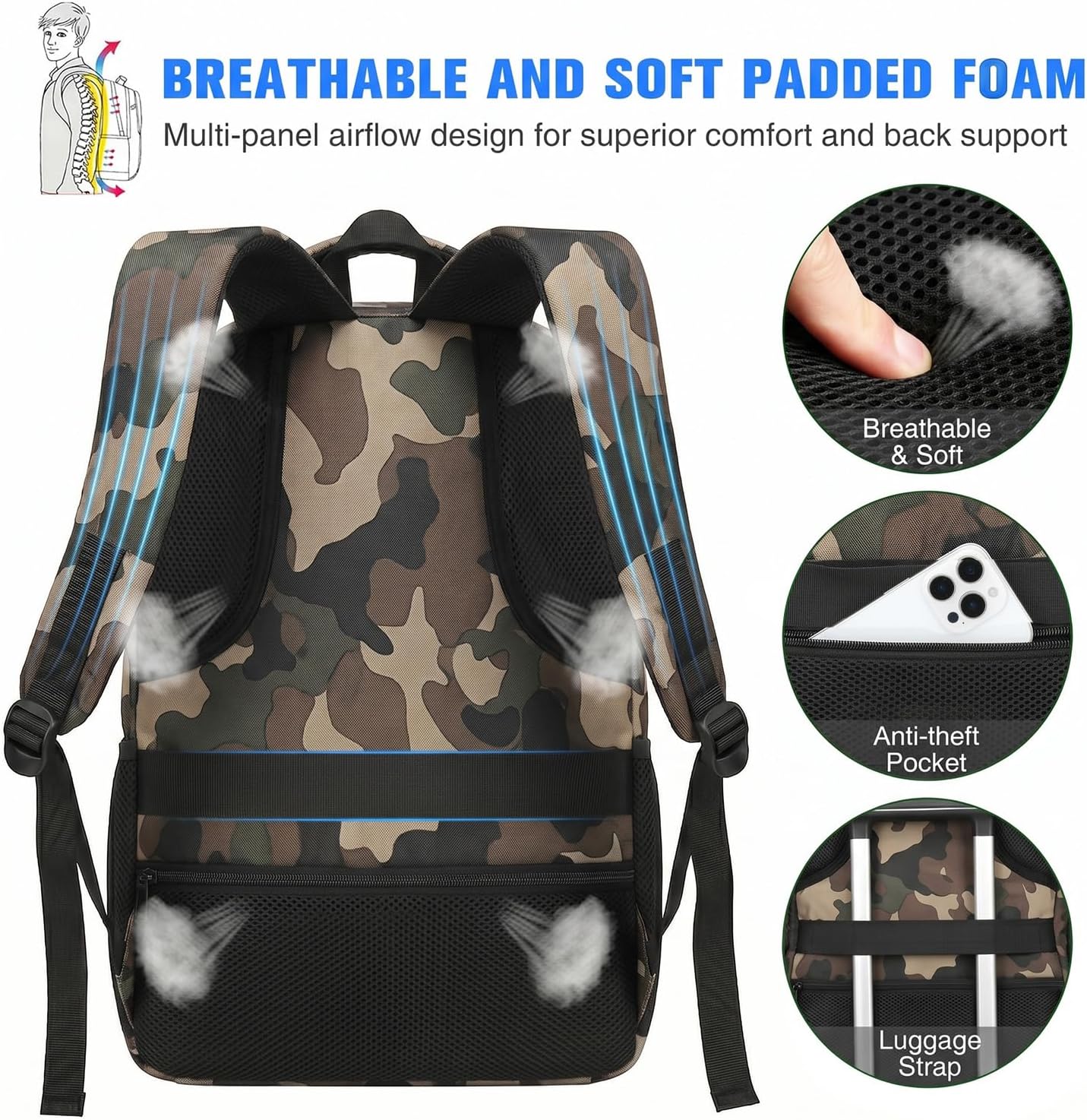 Paude Laptop Backpack for Man and Teens,17.3 Inch School Backpack,Large Bookbag for High School College Students Work,Waterproof image 2