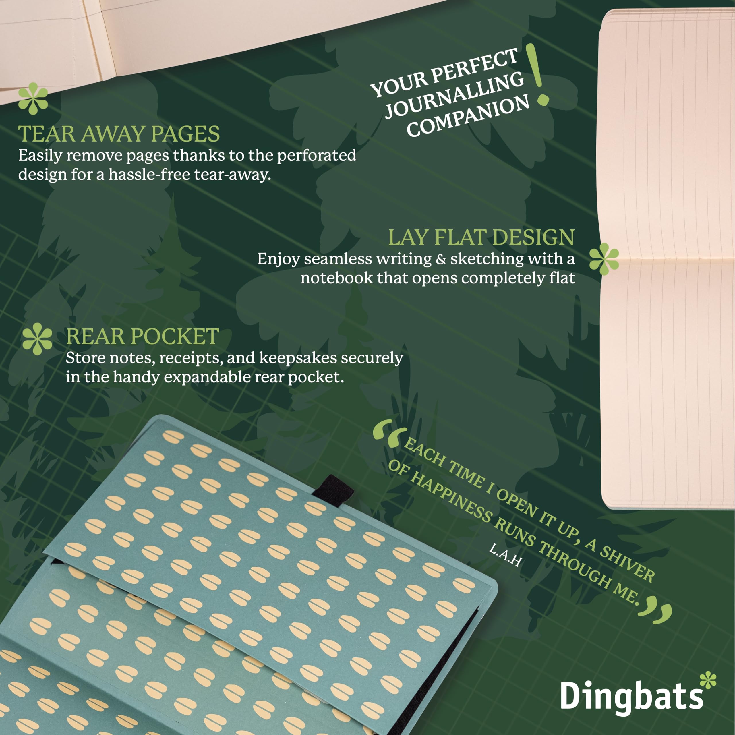 Dingbats* - Taccuino a Righe A5 - Copertina Morbida - Pagine Spesse Perforate - Esperienza Versatile, Pelle Vegana, Segnalibro, Portapenne