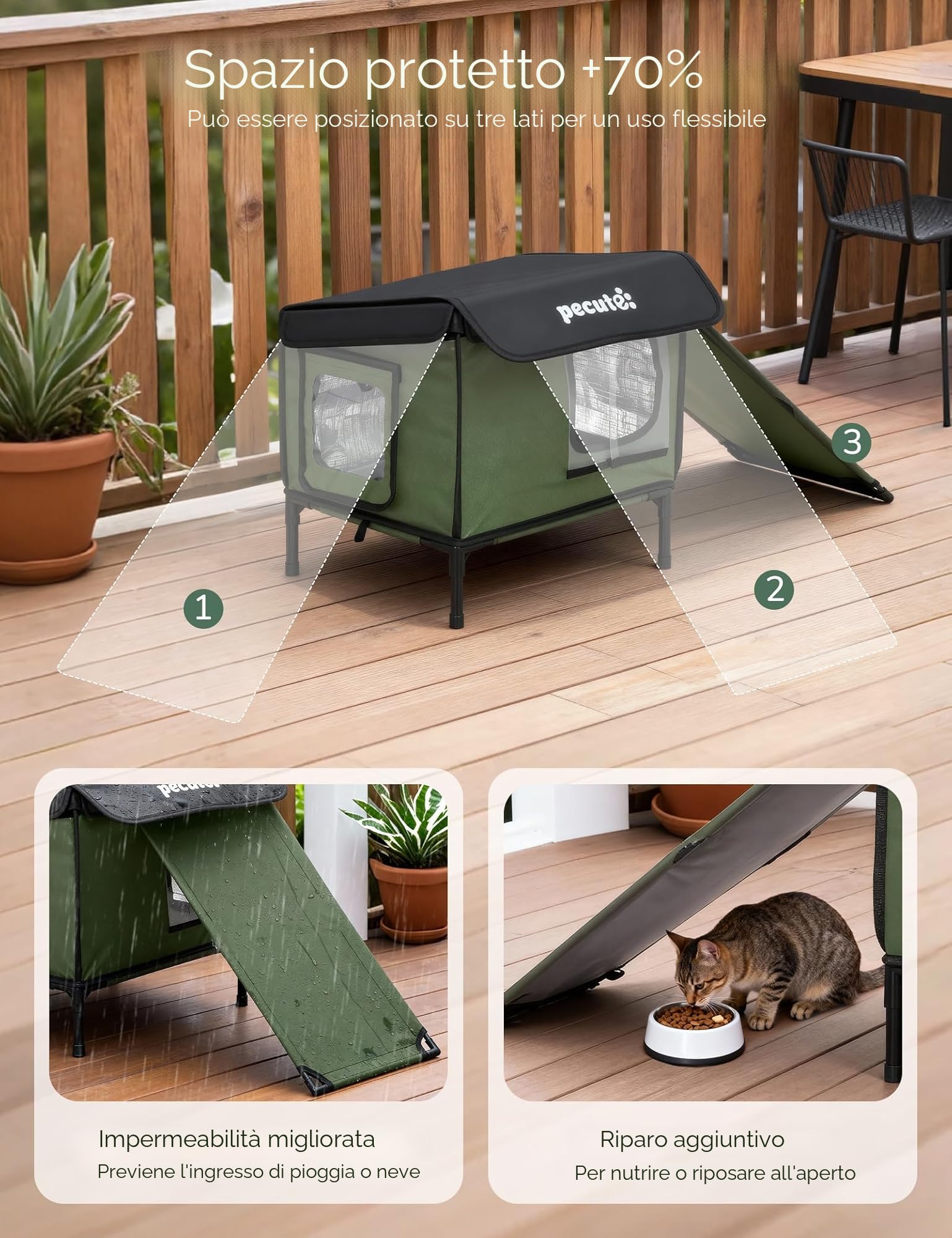 Pecute Cuccia Gatto Esterno con Tappetino Riscaldante per Gatti, Protezione Dal Freddo Casetta Gatto Randagi Esterno Impermeabile, Porta di Fuga Sicura, Robusto, Facile da Installare, Spazio Espande