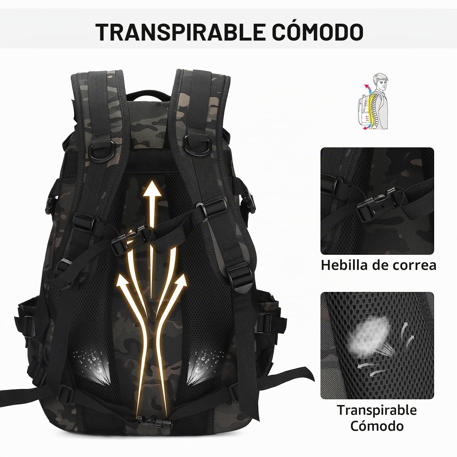 HUNTVP 30L/35L Táctical Backpack Mochila de Asalto Mochila de Marcha Molle Militar Gran Bolsa de Hombro Impermeable para Las Actividades Aire Libre Senderismo Viajar