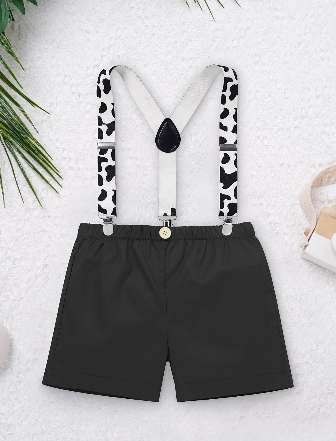 IMEKIS Baby Boys 1st Birthday Outfit Jungle Safari Animals Romper Suspenders Shorts Hat 4PCS Cake Smash Photo Shoot