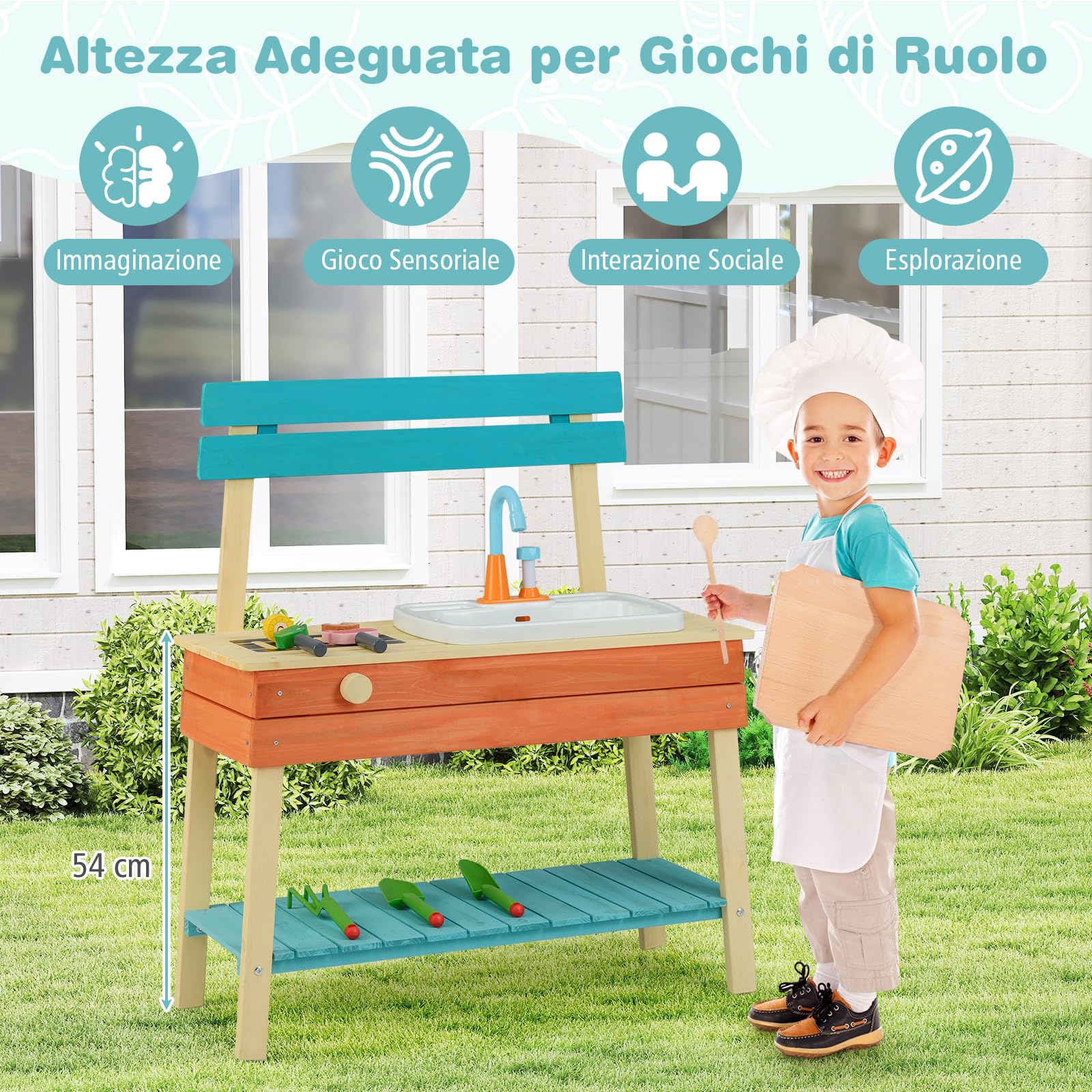 COSTWAY Cucina Giocattolo per Bambini, per Bambini 3-8 Anni