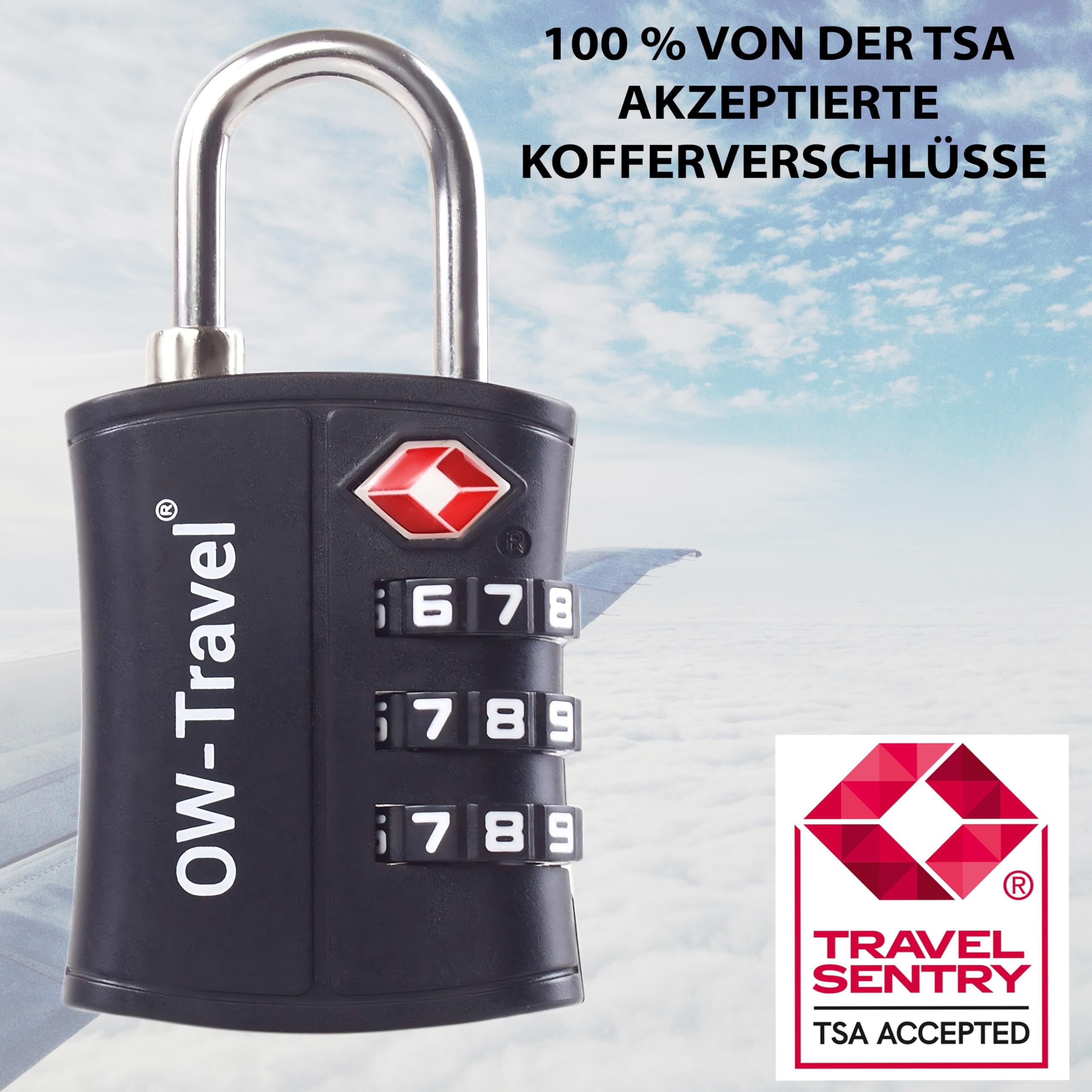 OW-Travel TSA Kofferschloss Zahlenschloss 3-stellig (4 Stück Schwarz) ABS-Kunststoff TSA Schloss USA, Vorhängeschloss, Gepäckschloss für Koffer, Reisegepäck, Taschen, Reisekoffer, Rucksack, Spind