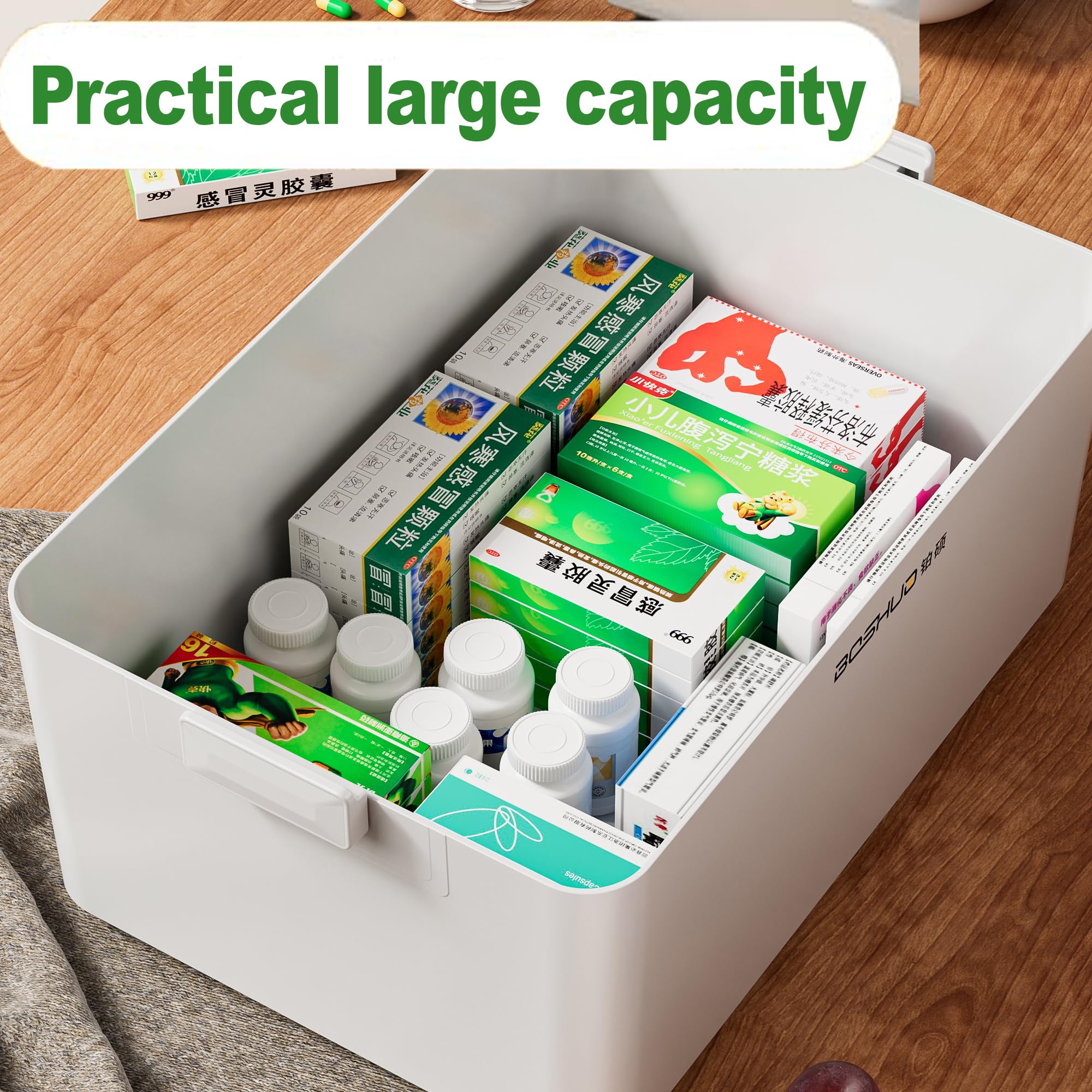 Scatola portaoggetti per medicinali, grande contenitore per medicine a 3 strati, multi griglia, contenitore per medicine domestiche, portatile con coperchio