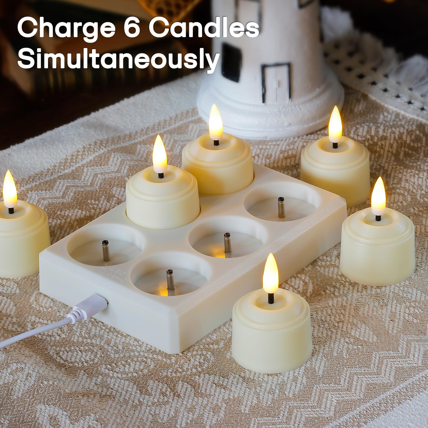 Bryxidor Rechargeable Tea Light 6pcs Timer Remote LED Candles with Charging Station - Image 3