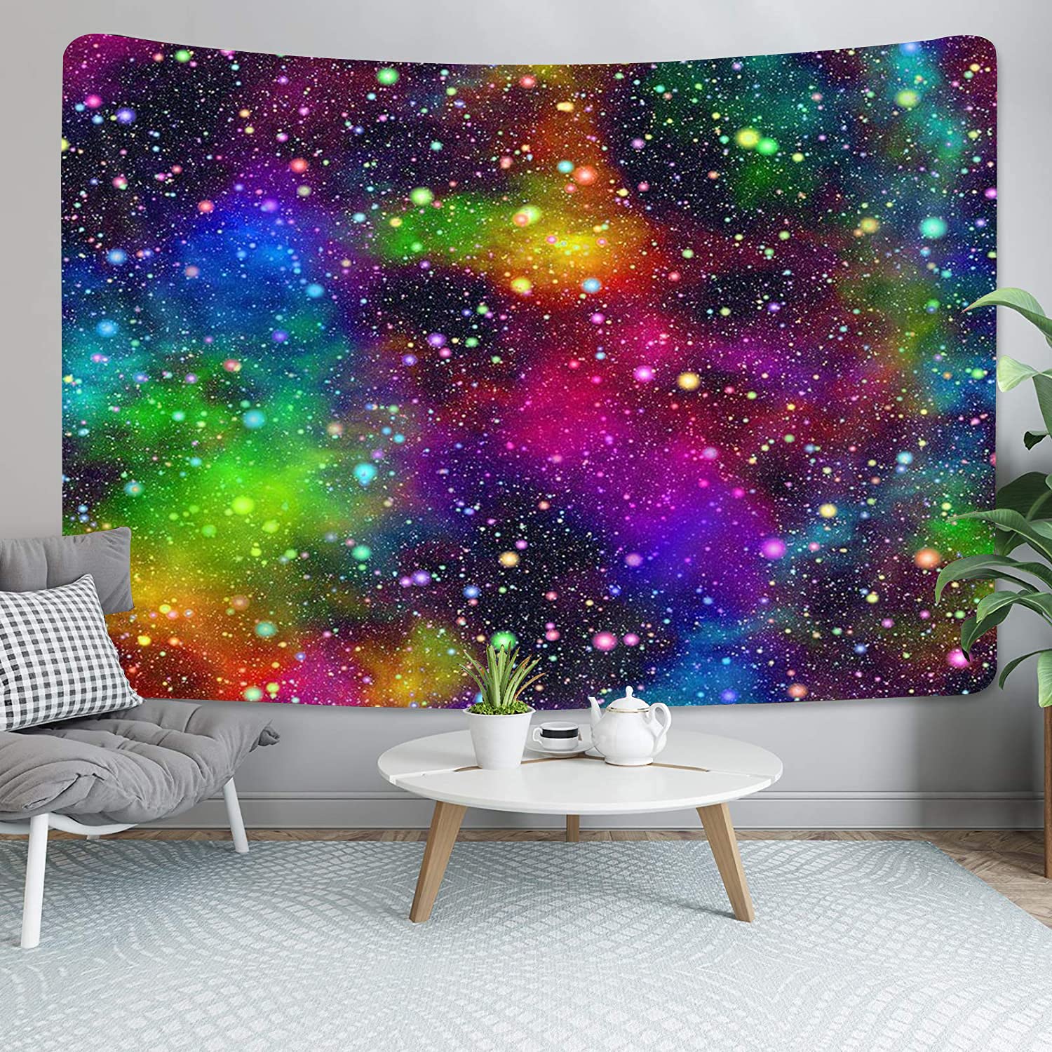 Outer Space Tapestry Wall Hanging, Universe Nebula Galaxy with Rainbow Colors Aesthetic Tapestries Poster Art for Home Decorations Dorm Decor Living Room Bedroom, Trippy Planets Wall Carpet, 60X40in