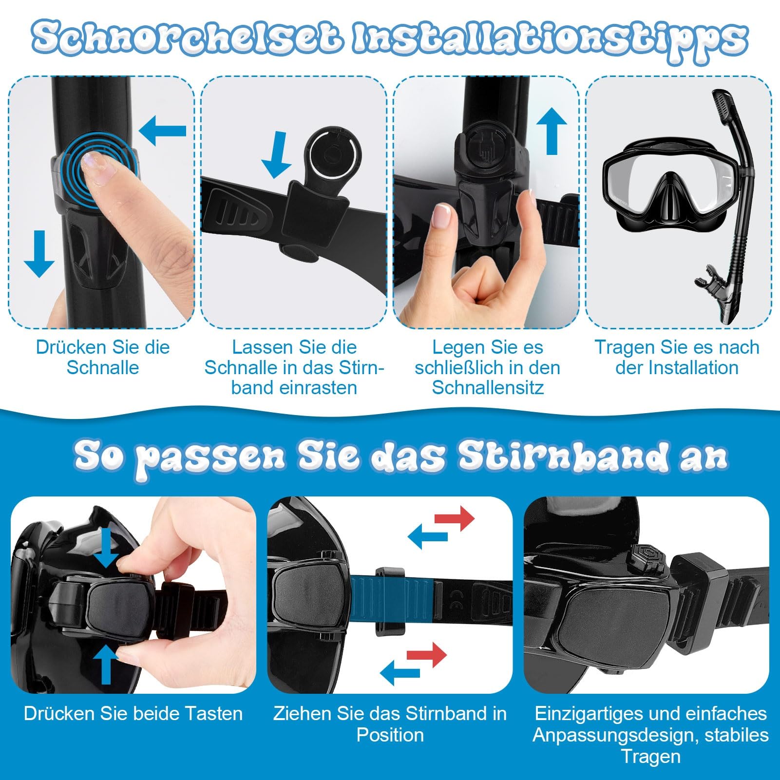 MILFECH Schnorchelset Erwachsene, SchnorchelnSet mit Taucherbrille und Trocken Schnorchel,Anti-Fog Anti-Leck Schnorchelmaske aus Gehärtetem Glas,für TauchenSchnorcheln Schwimmen,DrySchnorchel(Schwarz)