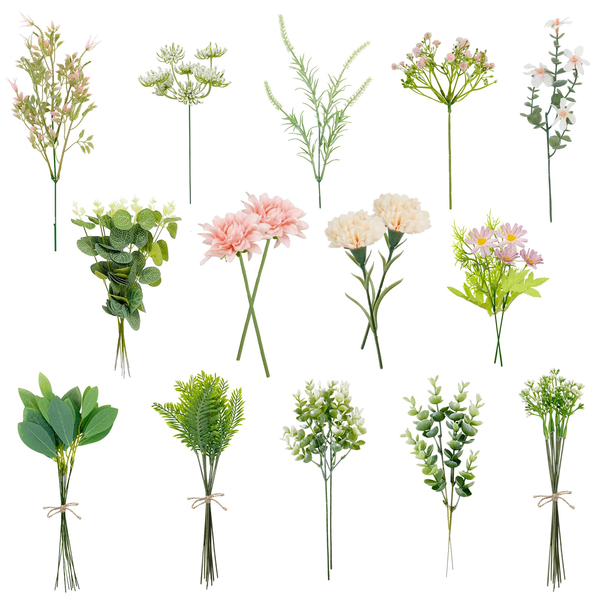 ROLLWAY 55 Stück Seiden- & Kunstblumen Rosa Blumenstrauß Künstlich, Eukalyptus Zweige und Künstliche Blumen wie echt, Kunst Blumen Kunstblumenstrauss Dekozweige für DIY Brautstrauß Hochzeit Tischdeko