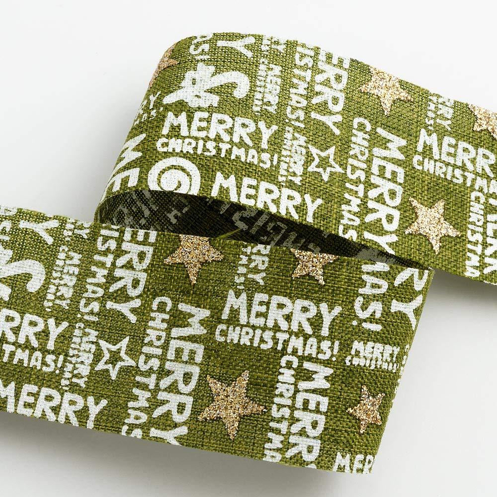 Italian Options Merry Christmas Hessian Green Merry Christmas Green Hessian Ribbon, Jute Christmas Ribbon For Crafts, Gift Wrapping Accessories, Wreath Making Supplies, Tree Decorations, Green, 38 Mm X 10 Metre Roll