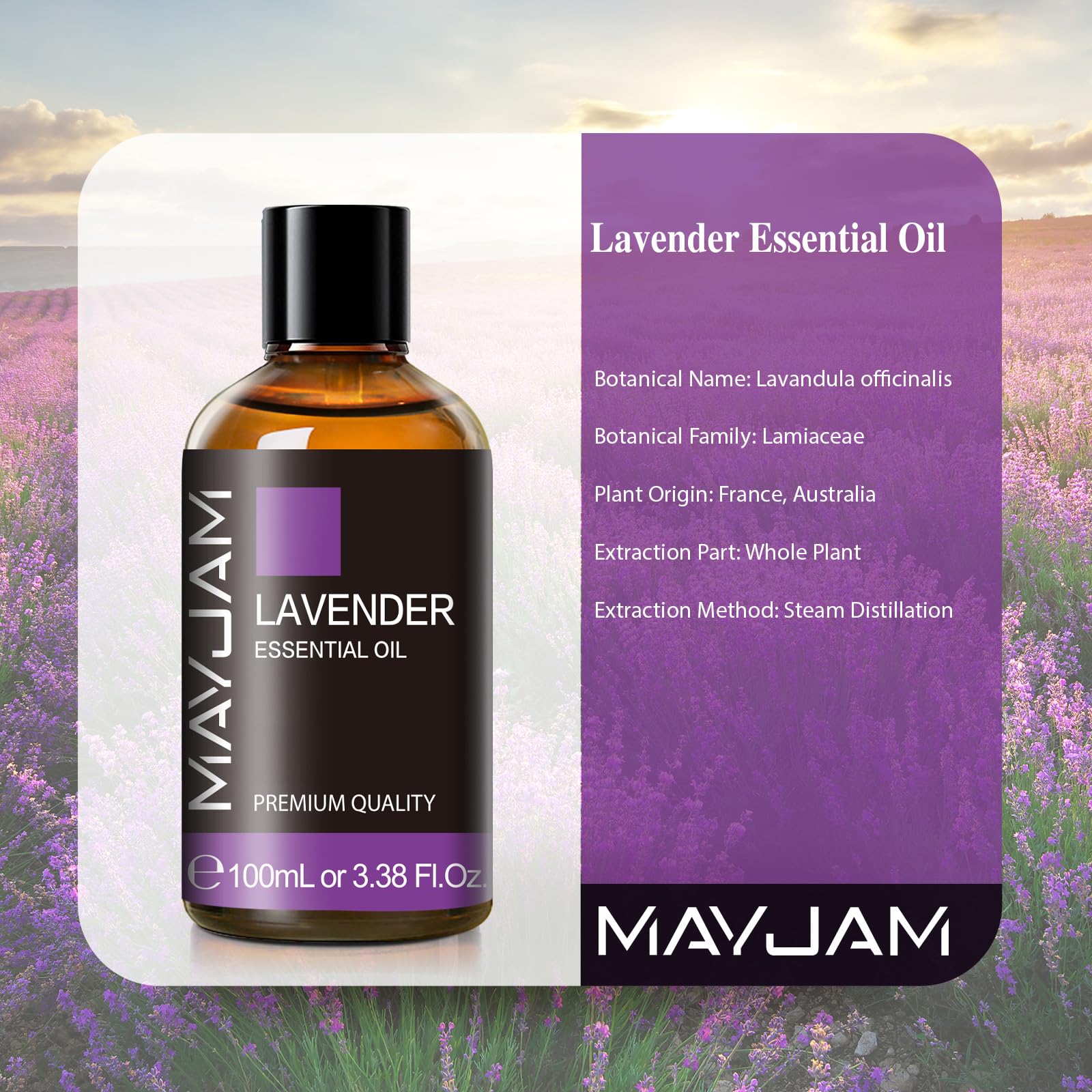 MAYJAM Olio Essenziale Di Lavanda 100ml, Olio Di Lavanda Per Diffusori, Umidificatori, Fai Da Te, Casa, Guardaroba