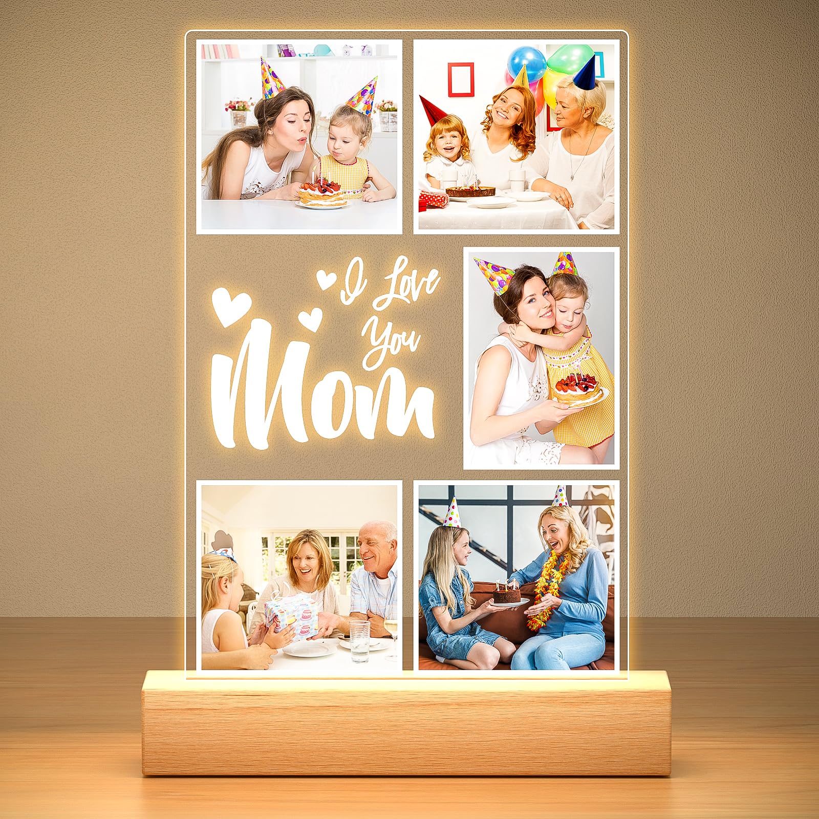 Custom Picture Frames with Photo, Personalized Photo Frame with Night Light, Customized Picture Frame, Personalized Christmas Birthday Gifts for Women, Men, Baby, Kid, Family