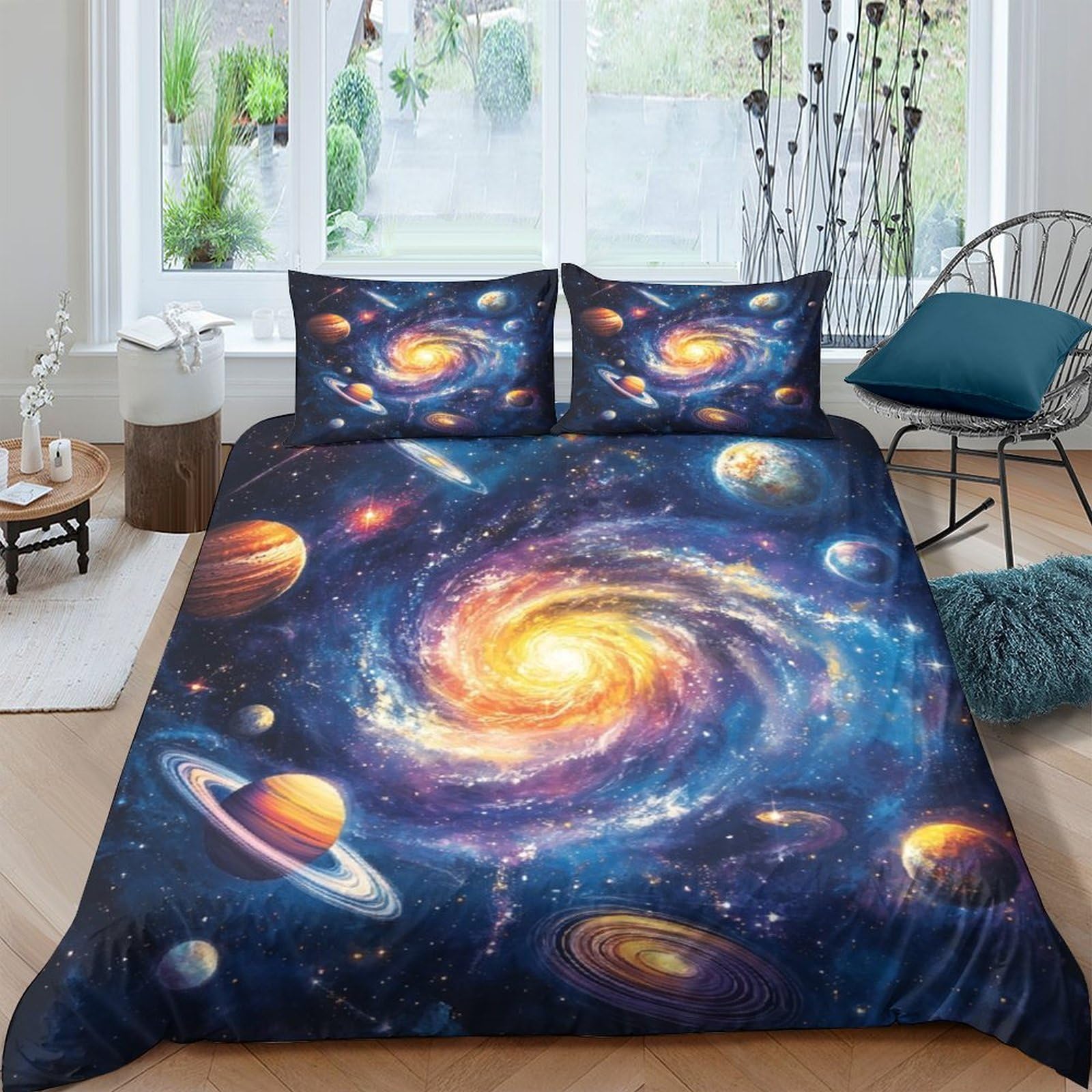P5V6M1Q9 3D Printed Galaxy Starry Sky Duvet Cover Set Microfiber Soft Breathable Cosmic Nebula Bedding with 2 Pillowcases for Bedroom Decor Single（135x200cm）