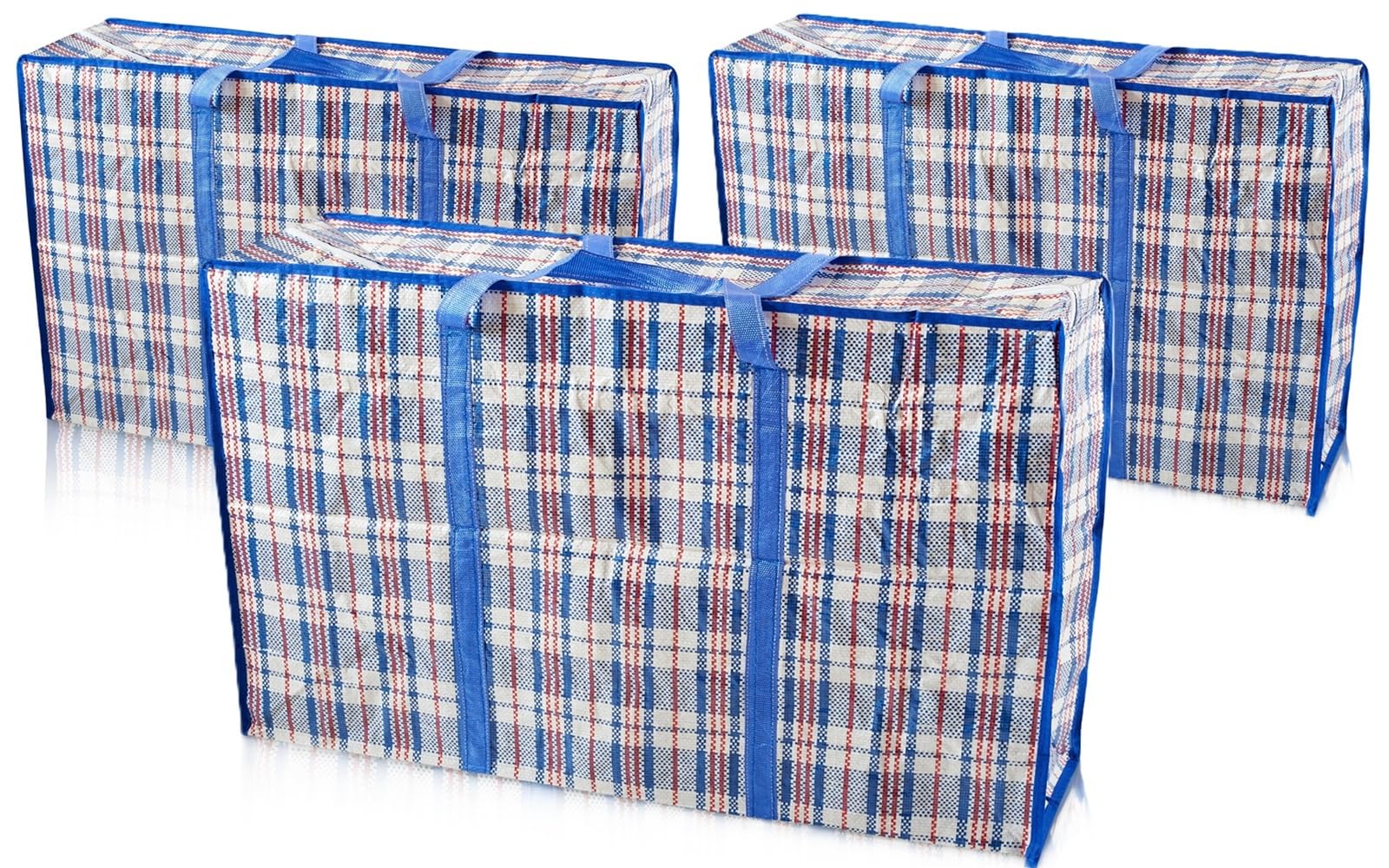 S&D Laundry Bags,Three (3) XXL Jumbo Laundry Bags, Heavy Duty Storage Bags Reusable Strong Zip Nylon Large Boxes for Moving House Clothing Toys & Wardrobe Storage (Blue)