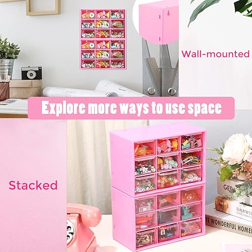 Miniatura 6 de Paquete de 4 organizadores de almacenamiento de escritorio con 9 cajones, organizador de manualidades con mini cajones, organizadores de plástico y