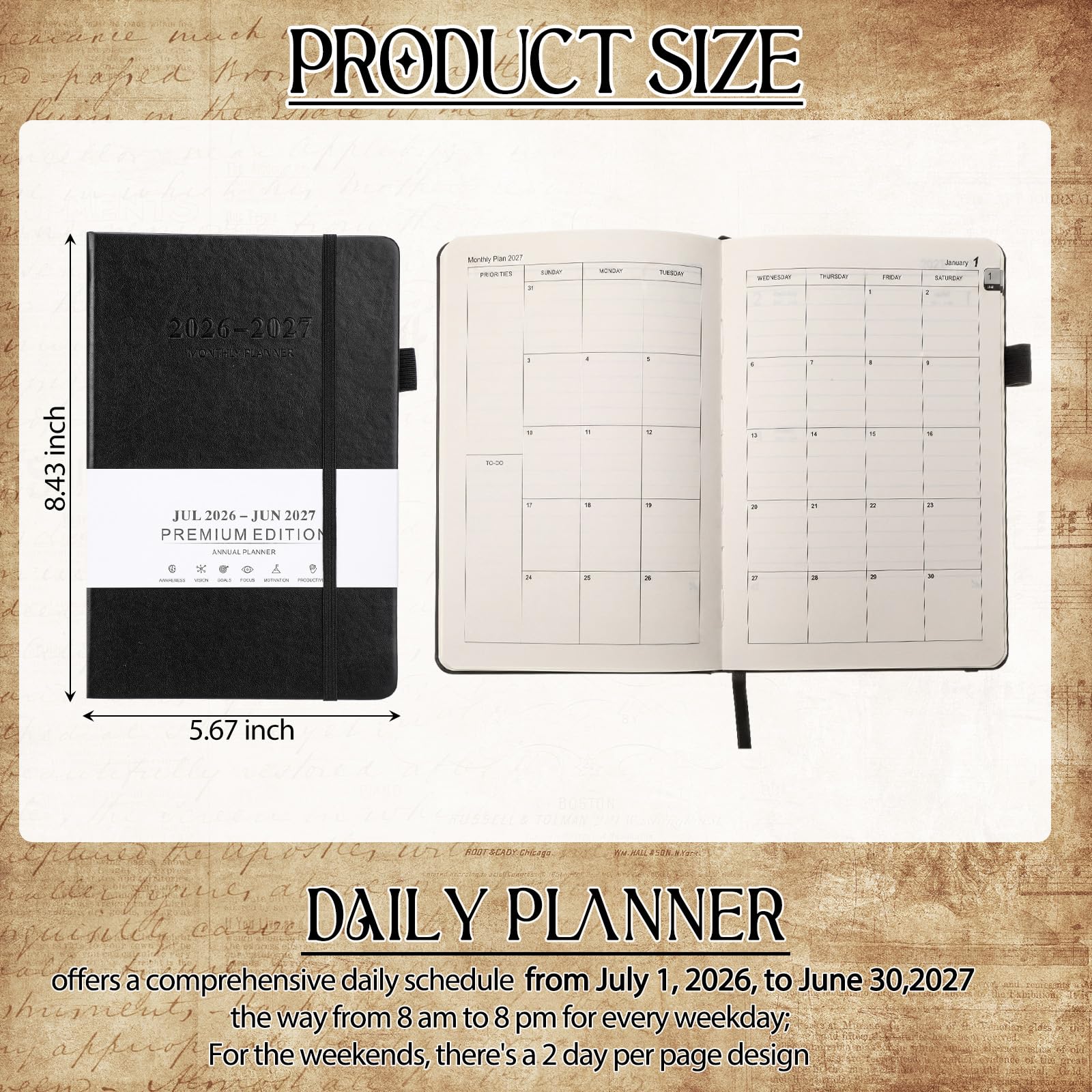 Chiisong Agenda mensile 2026-2027 da luglio 2026 a giugno 2027, 10 pezzi, agenda accademica 21,4 x 14,4 cm, per forniture scolastiche e ufficio (nero)