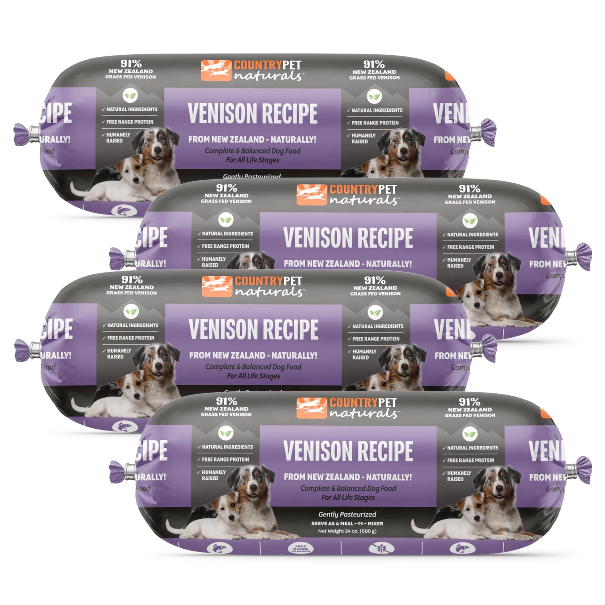 New Zealand Venison Frozen Fresh Dog Food, Wild Novel Protein, High-Protein 91% Grass-Fed Free-Range Meat, Gently Cooked, Grain-Free, Omega-3s, 8-Pack (1 Case, 12 lb)