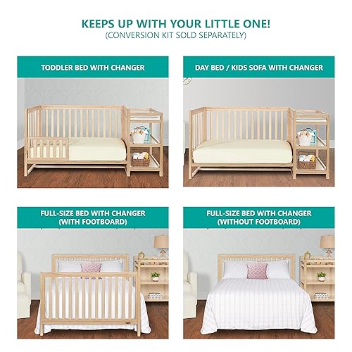 Miniatura 7 de Dream On Me Milo - Cuna convertible 5 en 1 y cambiador con cambiador gratis en roble blanco vintage, 3 ajustes de altura de colchón, acabados no