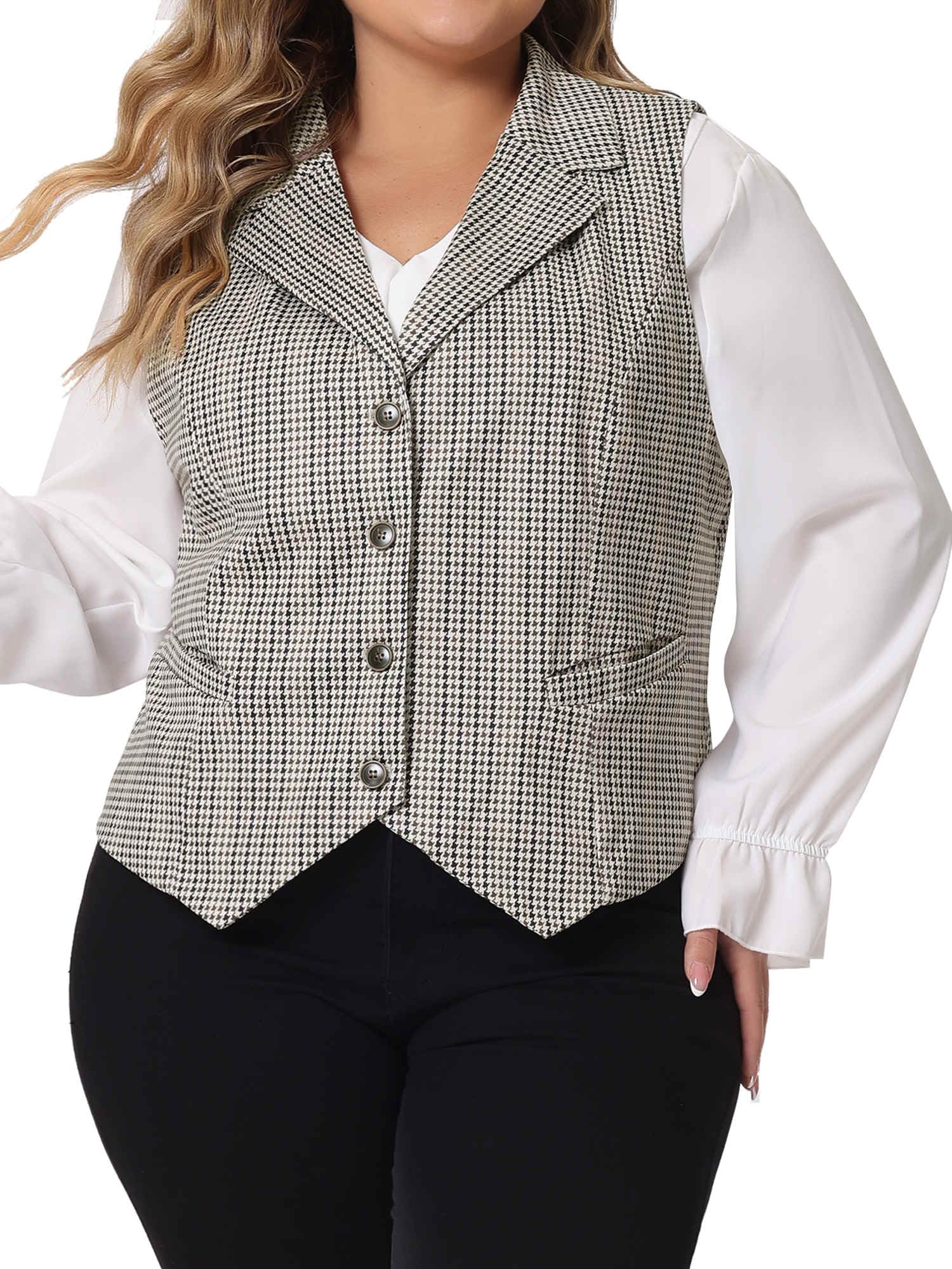 Agnes Orinda Plus Size Suit Vest Top for Women Vintage Plaid Waistcoat Vest Sleeveless Button Steampunk Work Blazer