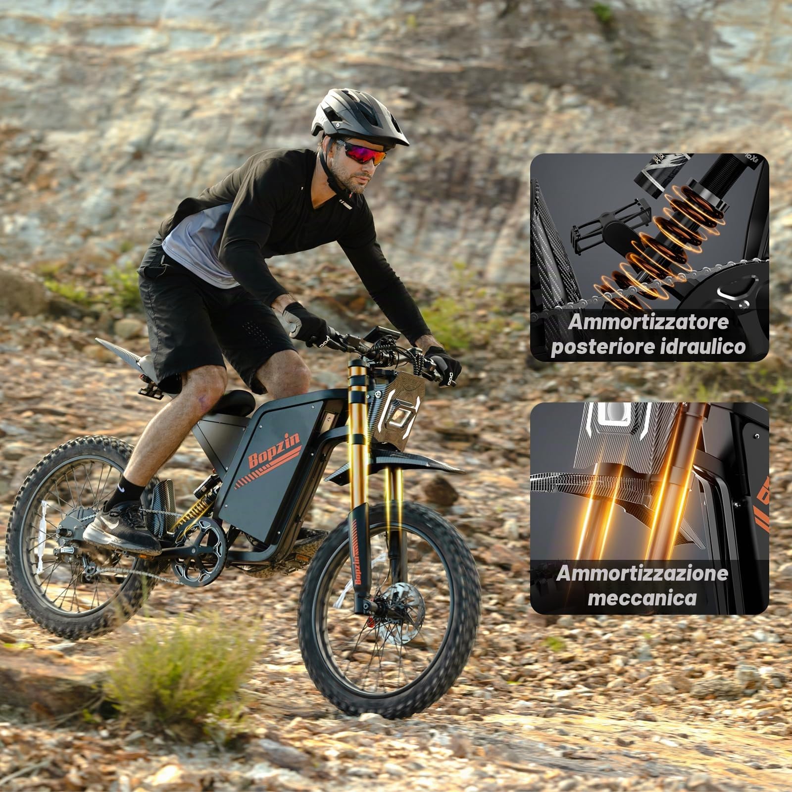 YVY Q8 Bicicletta Elettrica, Autonomia 180km, Batteria Rimovibile 60V 35Ah, Motore 200Nm, Fat Bike Elettrico, 25" MTB Elettrico, E-Bike Doppia Sospensione, Doppio Disco Idraulico, Schermo LCD