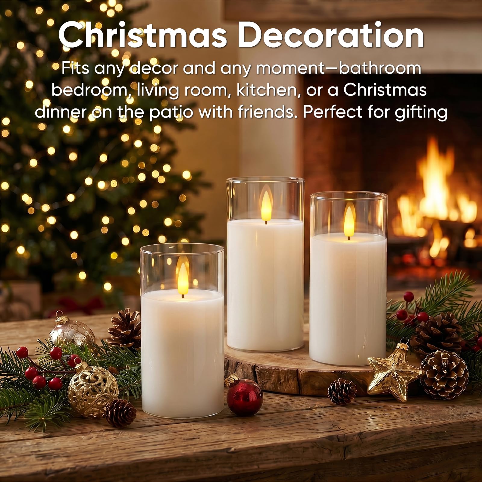 5plots Set di 3 candele a LED bianche senza fiamma, con timer remoto, candele a pilastro in vera cera con luce tremolante calda per interni, casa, Halloween, decorazioni natalizie, D3 x H6 15,2 cm
