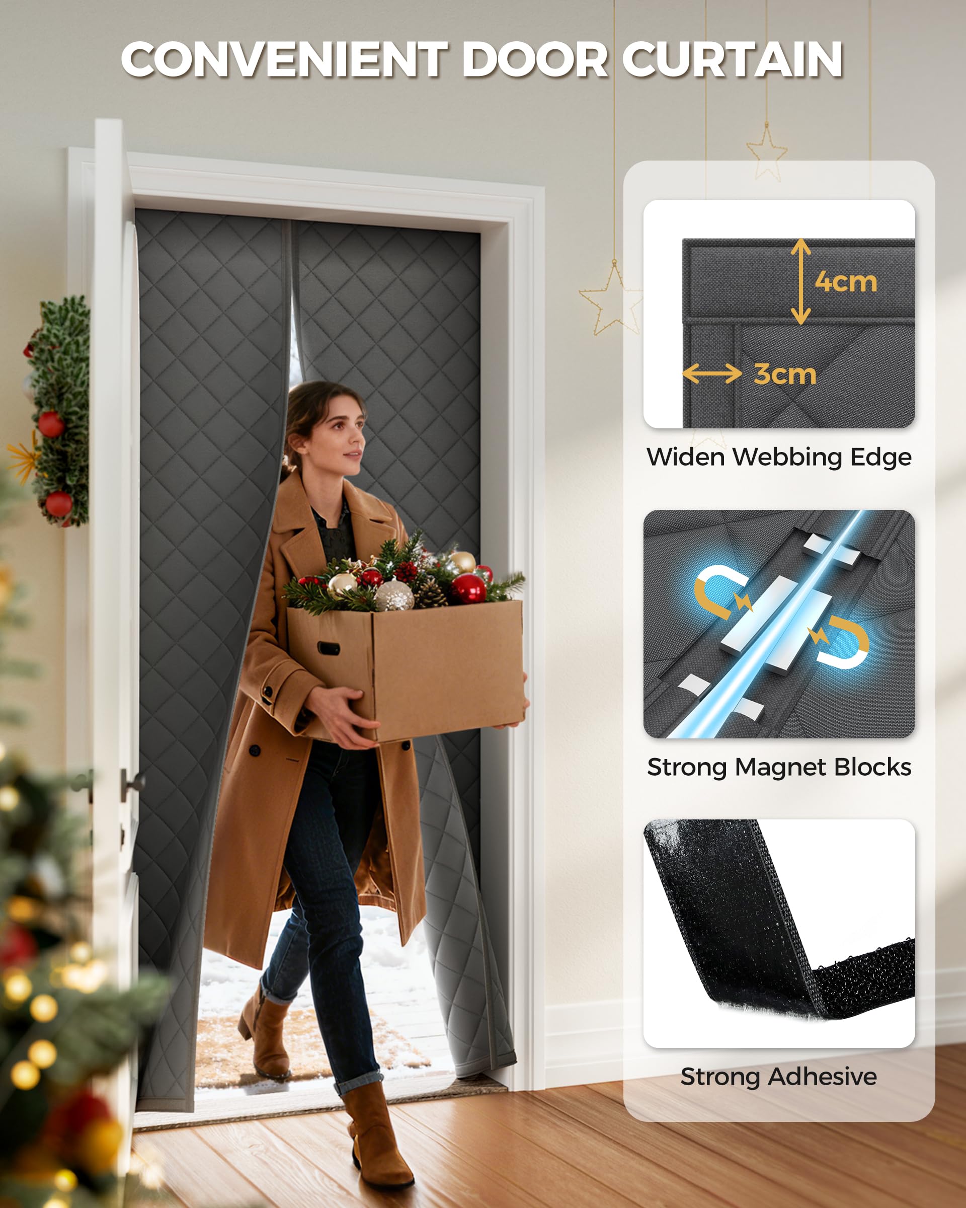 Thermal Insulated Door Curtain Fits Door Size 36 X 80 Inch Oxford Cloth Thicken Cotton Filled 39 82 Single Piece Insulation Blanket Cover Cold Winter Grey