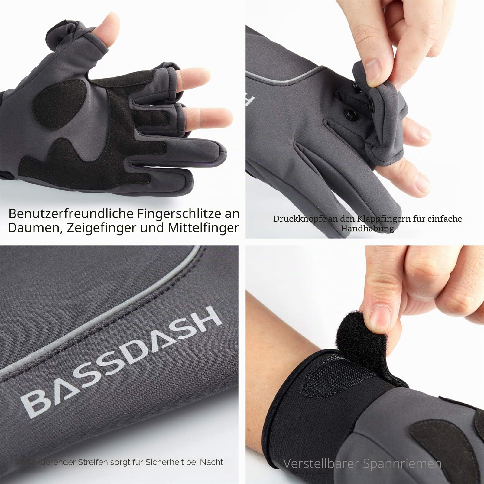 Bassdash WintePro Isolierte Angelhandschuhe wasserabweisend mit Fleecefutter Kaltes Wetter Winterhandschuhe für Männer Frauen Idee für Eisfischen Jagd Fotografie Wandern