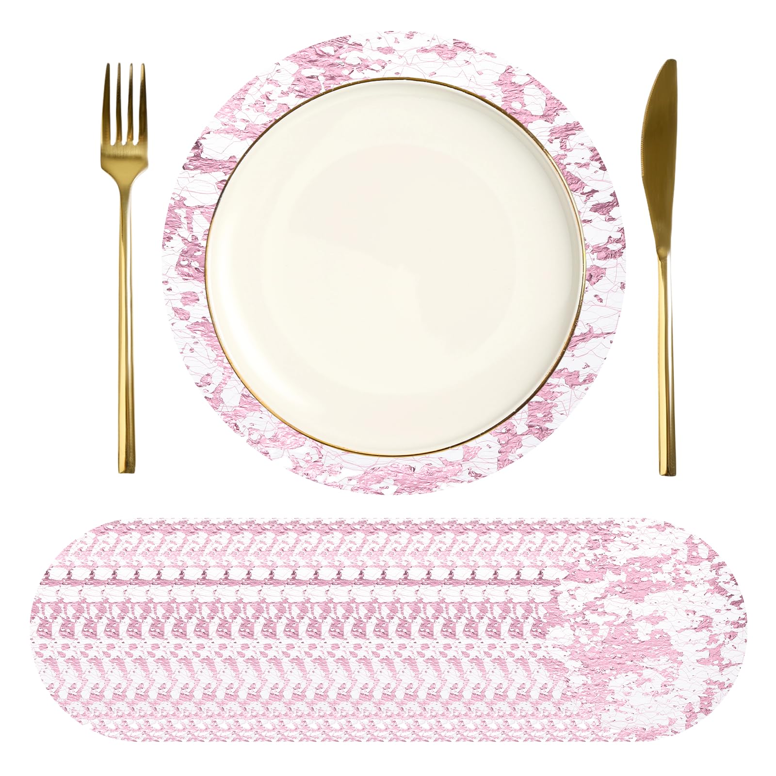 sourcing map 24Pcs Disposable Round Placemats, 17cm Chargers Place Mats Metallic Thin Mesh Table Mates Pressed Foil Table Doilies for Dining Table Wedding Birthday Party Home Decor, Pink