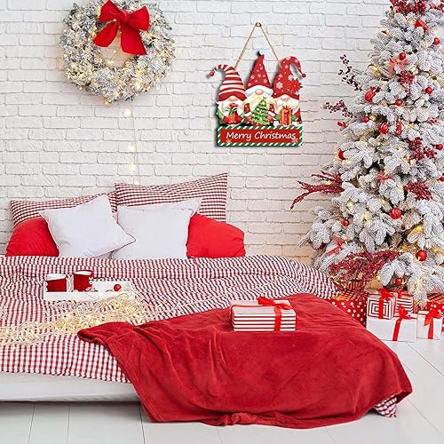 Miniatura 5 de Letrero de Navidad para puerta, gnomos, letrero colgante de bienvenida de Navidad para decoración del hogar, colgador de puerta, letrero rústico de