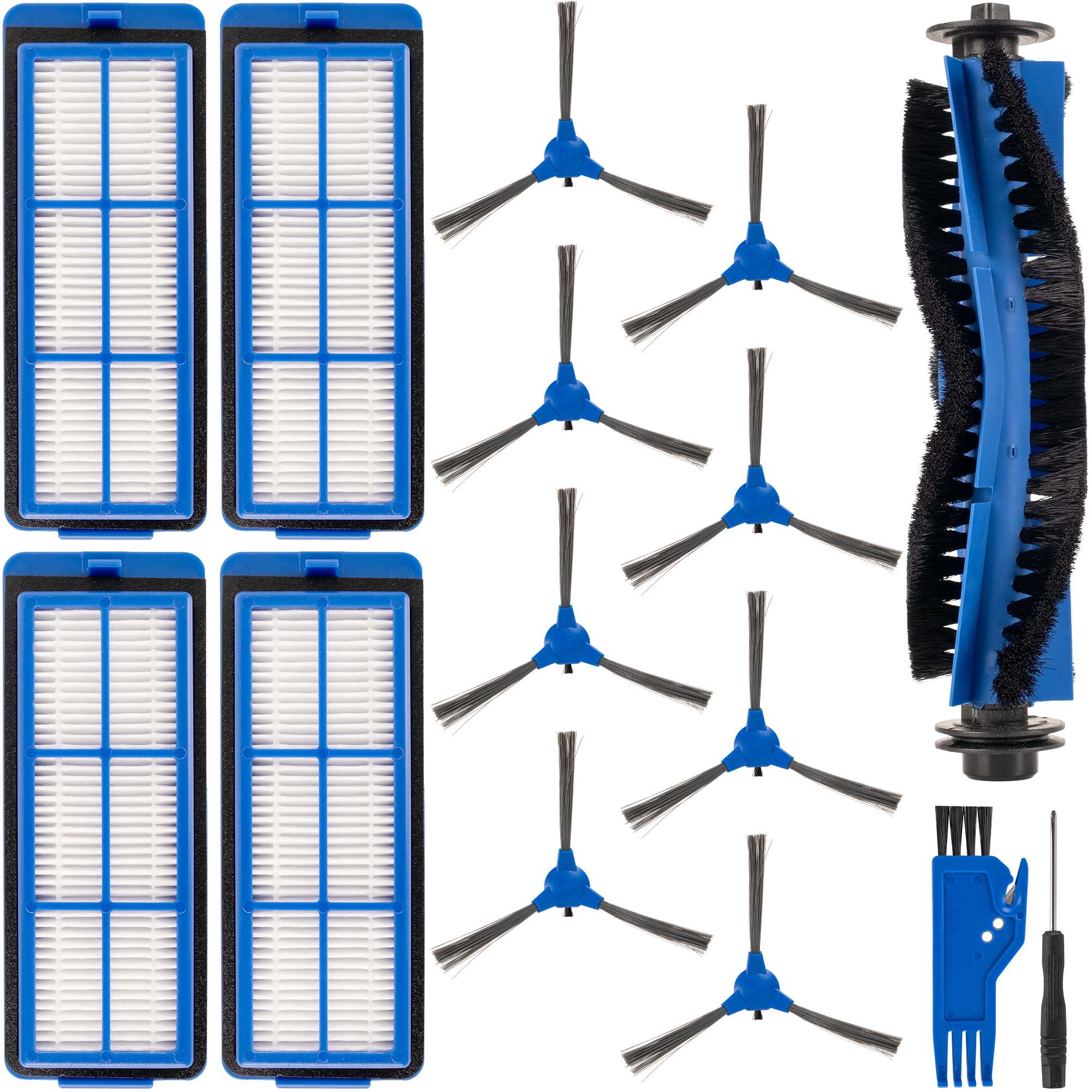 BlueStarsAccessories Kit for Eufy RoboVac 11S Max RoboVac 15C Max RoboVac 30C Max RoboVac G30 Edge G10 Hybrid Robot Vacuum Cleaner - 1 Roller Brush + 8 Side Brushes + 4 HEPA filters + Sweeping Brush