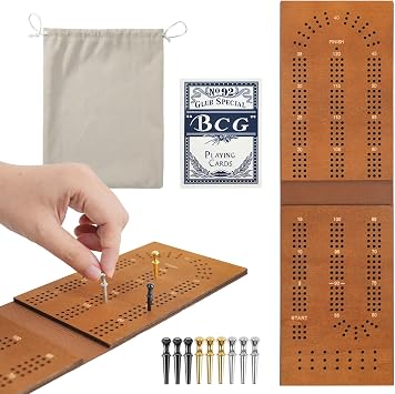 Cribbage Board Game Set, Folding Travel Board with Cards & Pegs