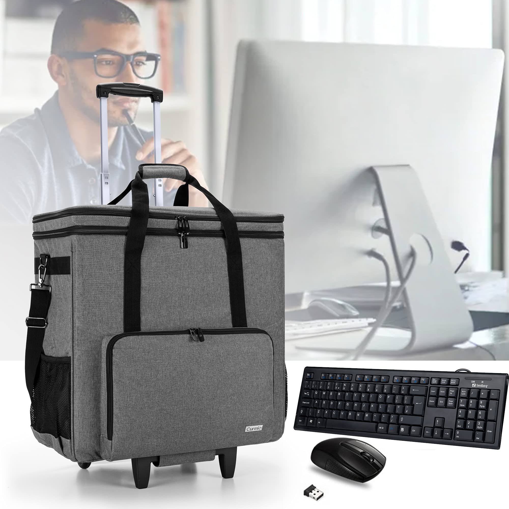 Buy CURMIO Rolling Desktop Computer Carrying Case with Wheels, Double