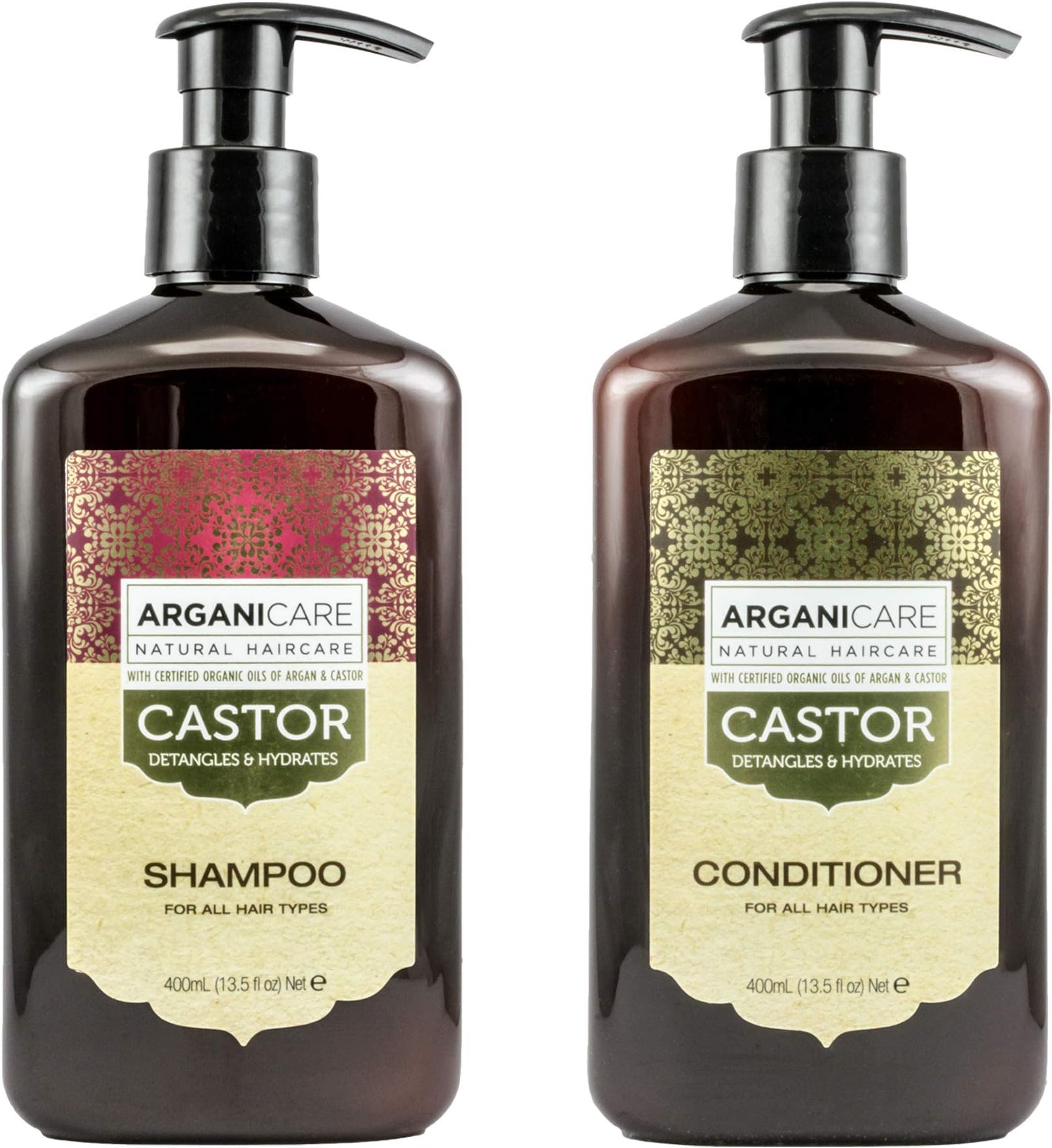 Arganicare Castor Oil Shampoo and Conditioner Set for Hair Hydration and Detangling - Deep Moisturizing Hair Treatment Enriched with Argan Oil and Shea Moisture for Men, Women and, Kids | 27 Fl Oz