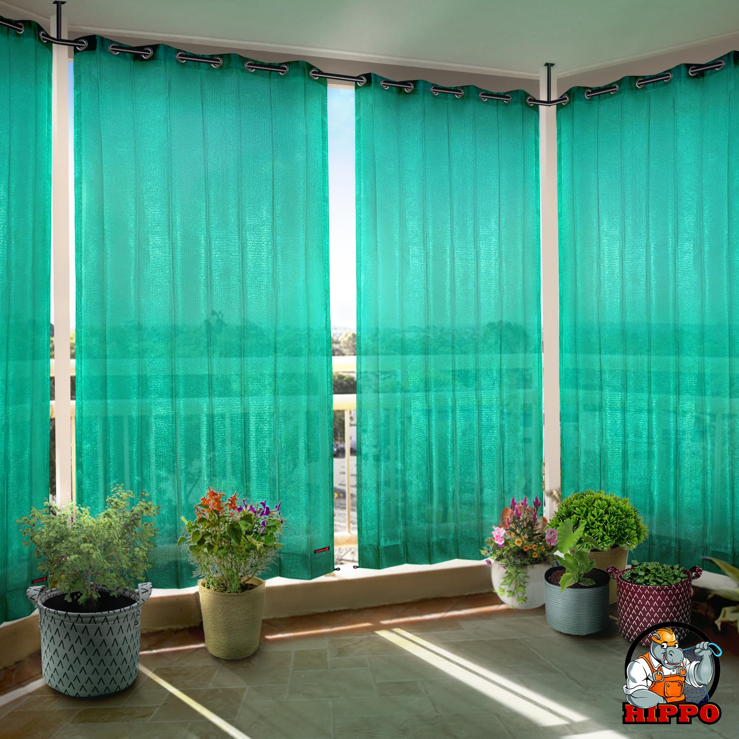 HIPPO HDPE 150 GSM Outdoor Eyelet/Grommet Curtains Sun Blocking, UV Protection, Light-Filtering for Garden Balcony Curtain (Green, 2FTX9FT, 2PC)