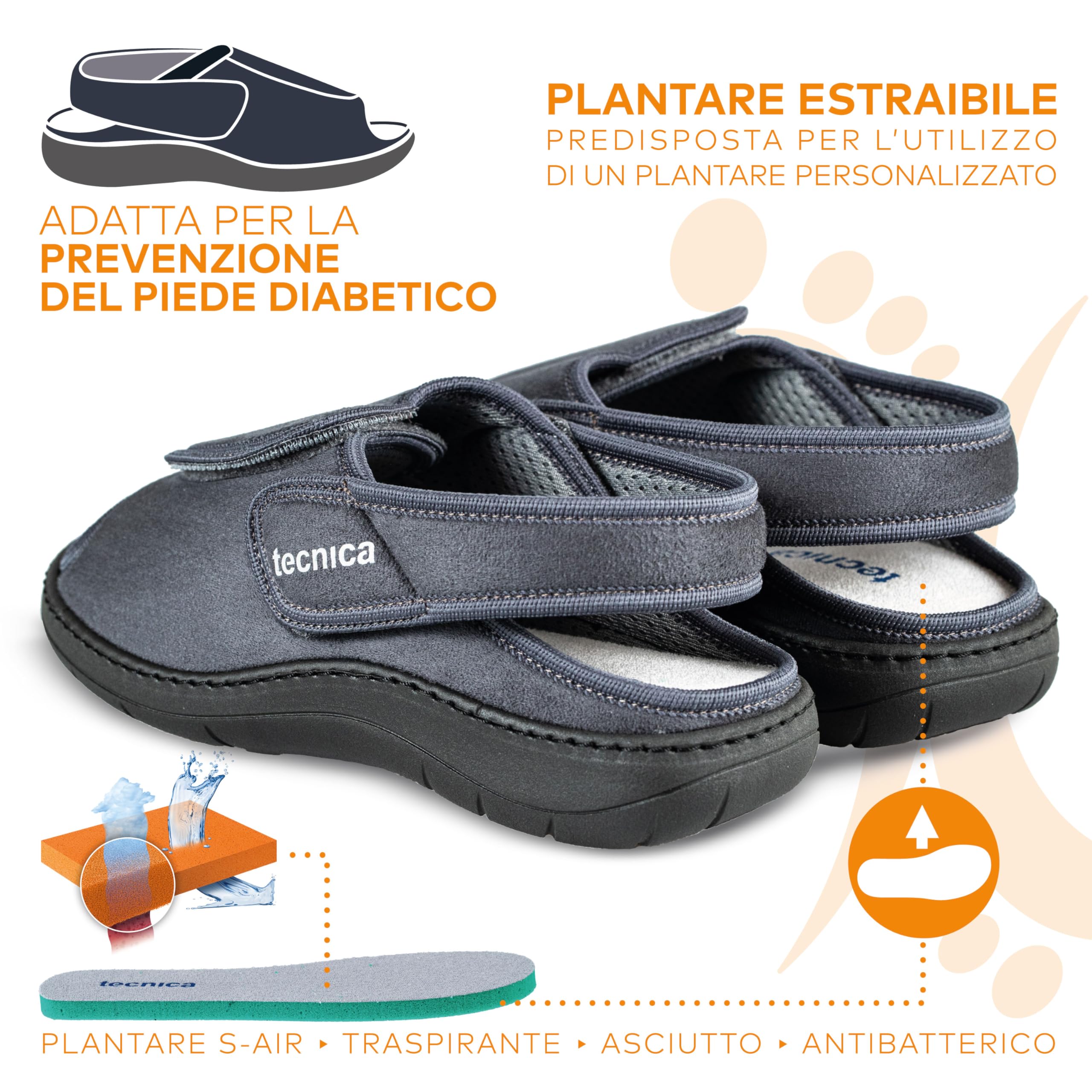 EXTRO STYLE - Tecnica 7, Linea Anziani, Microfibra, Ciabatta Ortopedica Made in Italy per Piede Fasciato, Chiusura a Strappo, Scarpe Ortopediche, Dispositivo Medico Classe 1