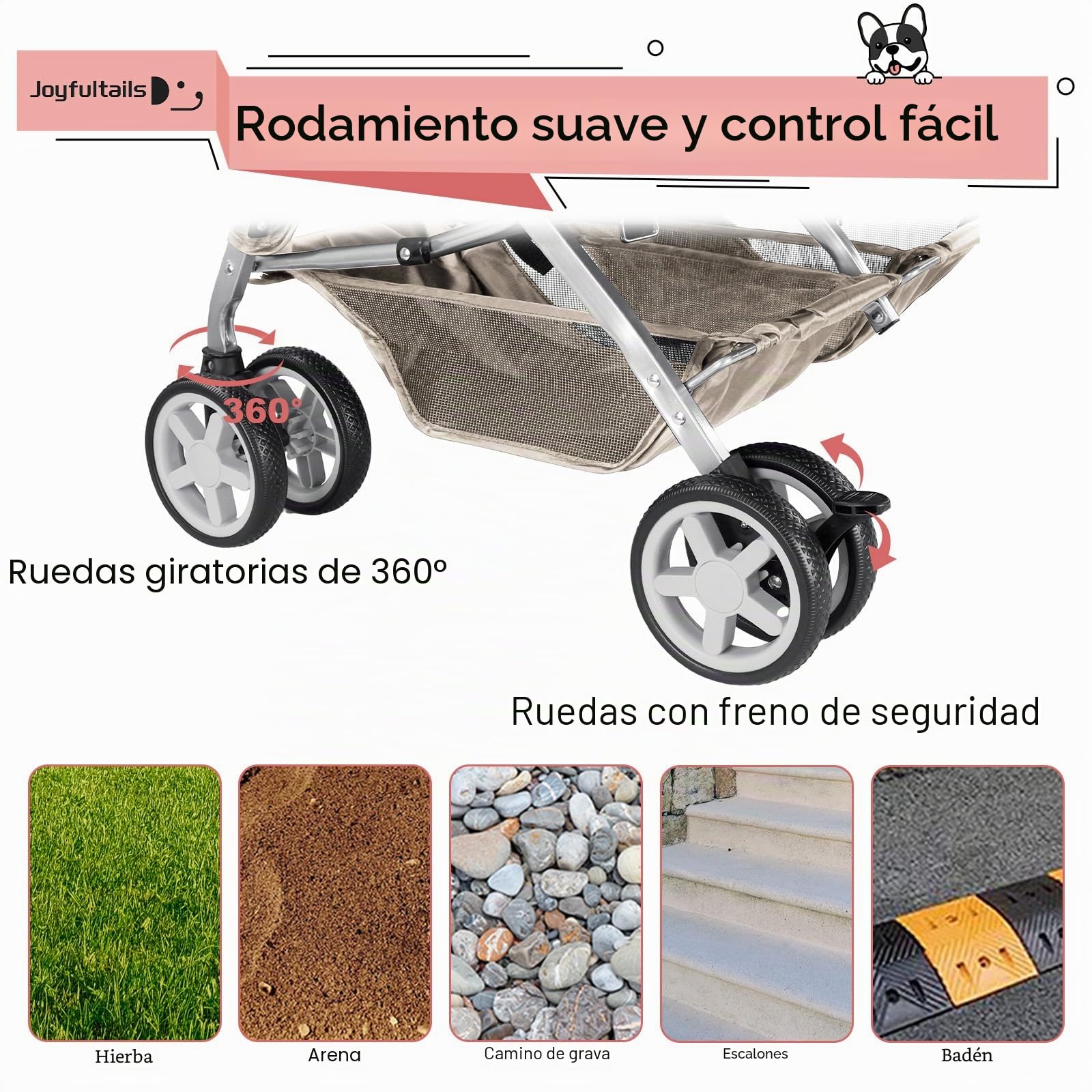Carro para Perros Doble, Transportín para 2 Mascotas con Capacidad 20KG, Carrito Plegable con Ruedas y Cesta de Almacenamiento + Freno de Mano (Perros Medianos/Pequeños), Gris