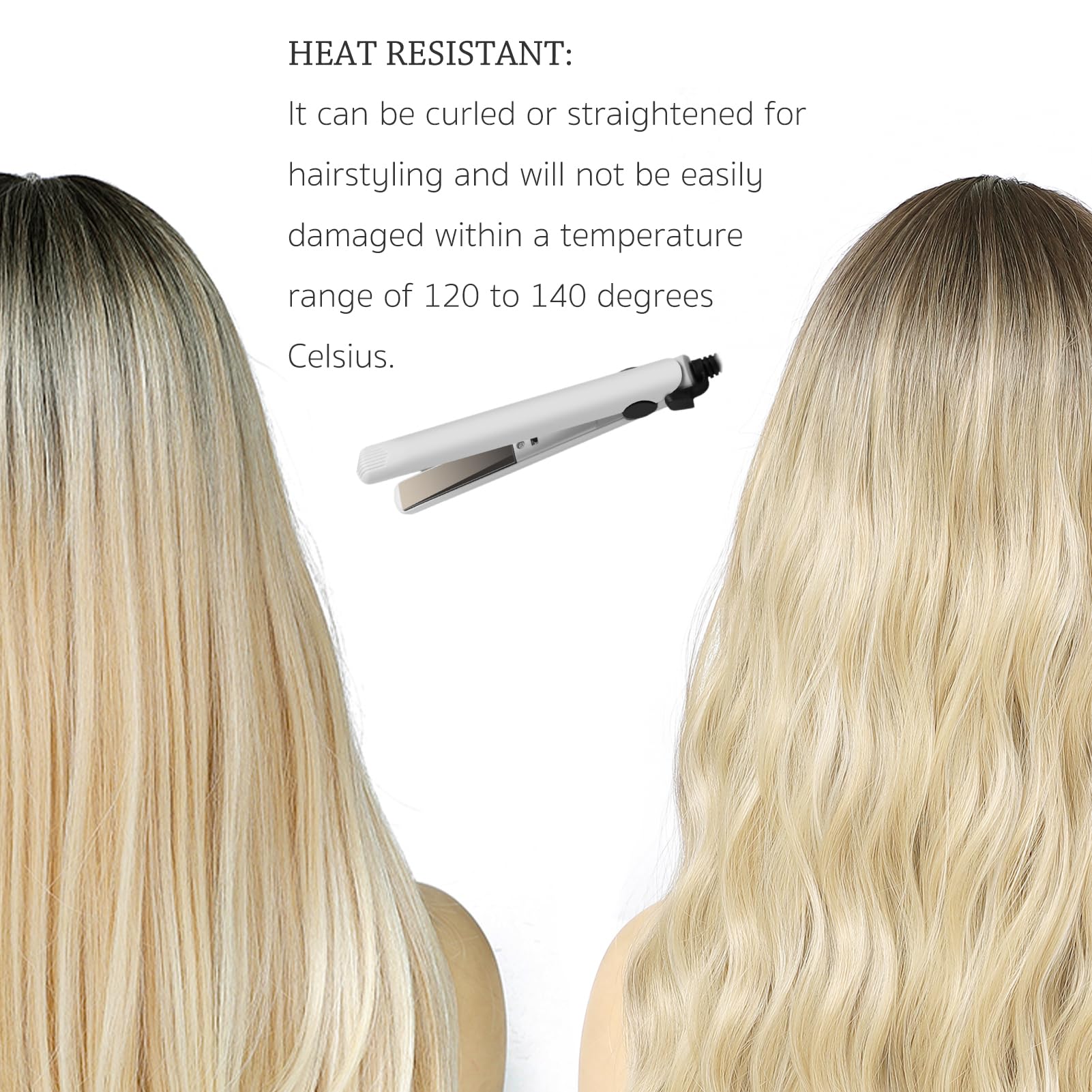 Yamel Hair Wigs with Fringe Ombre Blonde 24 Inch Adjustable Cosplay or Daily Natural Straight Long Wigs for Women Lady - Image 3