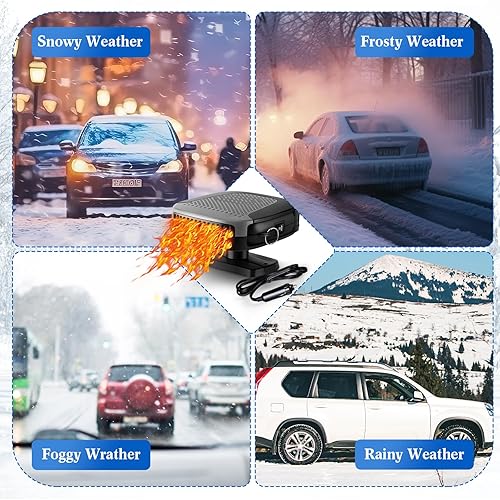 Miniatura 7 de Calentador de coche portátil de 150 W 12 V 2 en 1 para parabrisas de automóvil, descongelador, enchufe para cigarrillo, rotación de 360 grados,