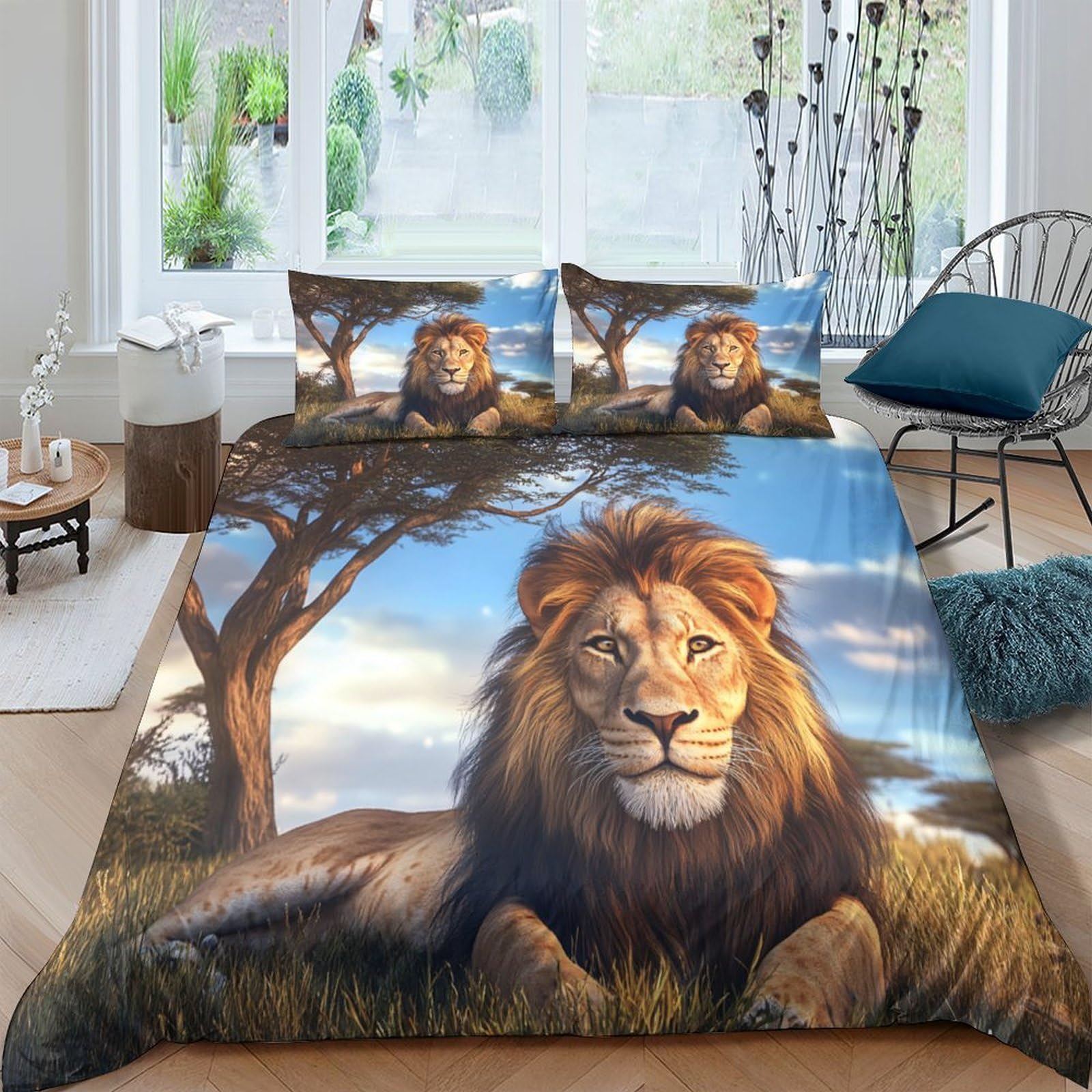 Ctjqhvkz Style-6 3D Printed Majestic Lion Fitted Sheet Microfiber Soft Anti-Slip African Sunset Bed Cover For Bedroom Dorm Mattress Decor Single（135X200cm）