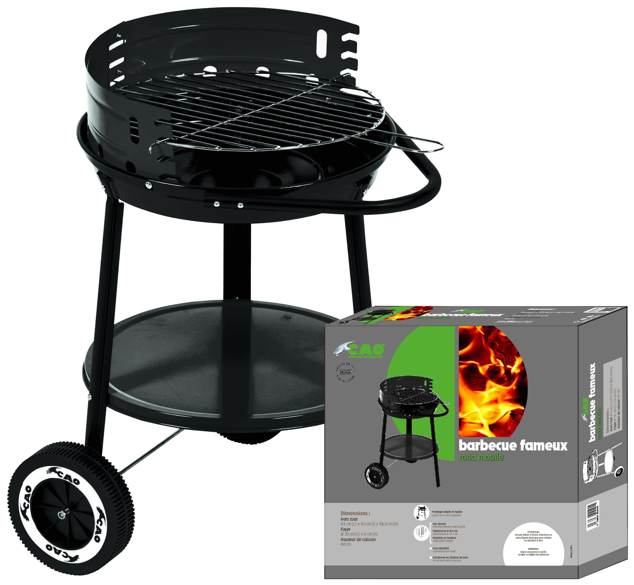 C.A.O. - Barbecues ronds "FAMEUX" en Acier - Hauteur 56,5 cm - Diamètre ø 35 cm, Noir