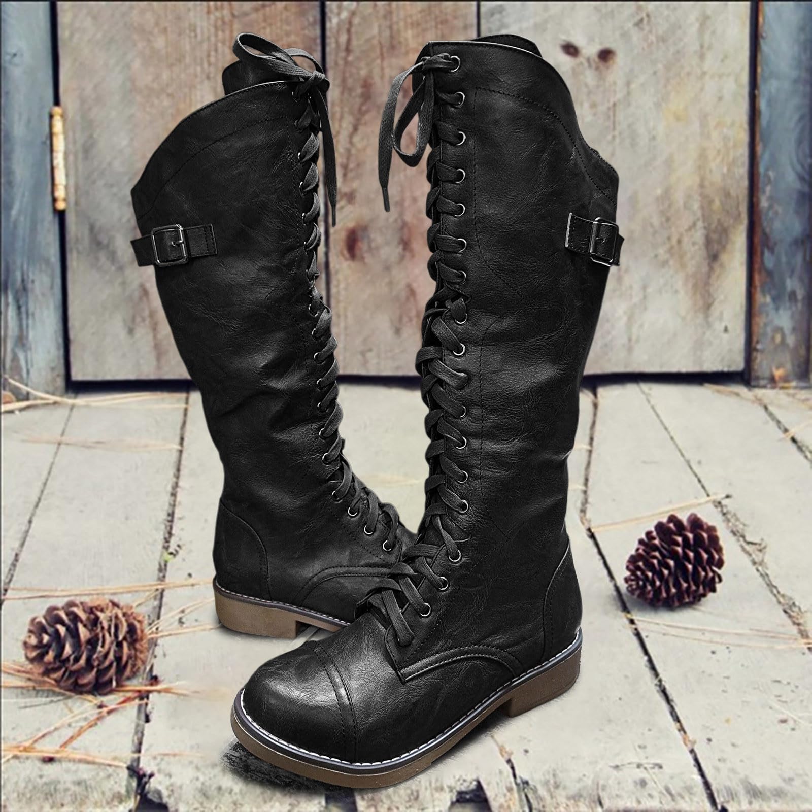 Botas con plataforma para mujer Botas de moda con cordones Tacón Plataforma