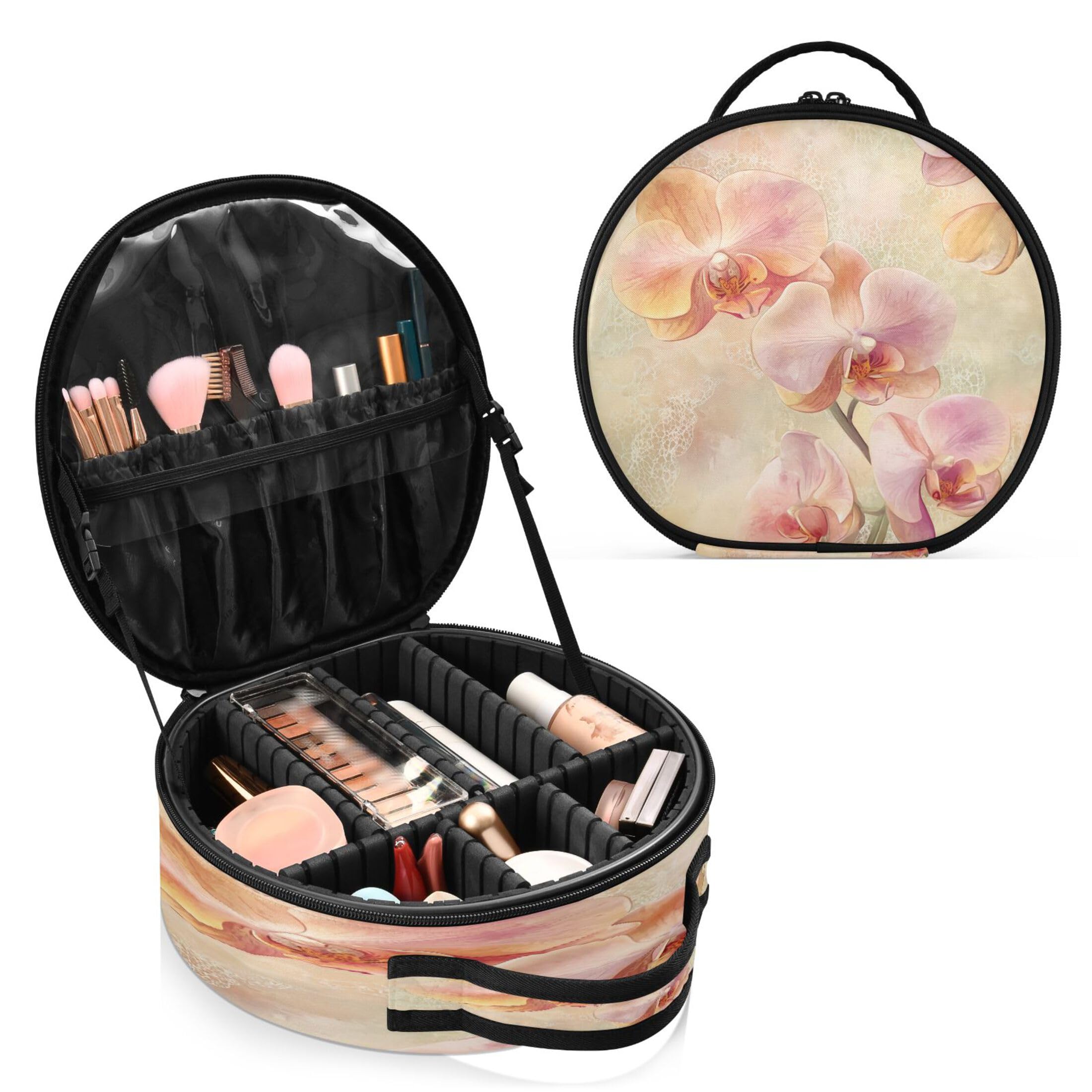 Takiito Floral Travel Makeup Case Portable Makeup Box Artist Cosmetic Case Organizer With Adjustable Dividers