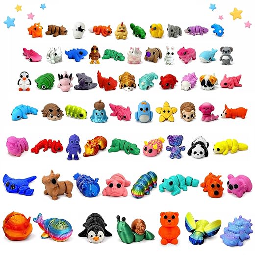 120 Pcs Mini 3D Printed Animal Set,Articulated Flexible Cute Animal Toys for Christmas,New Year,Birthday Gifts(Sizes Vary, Styles Shipped Randomly)