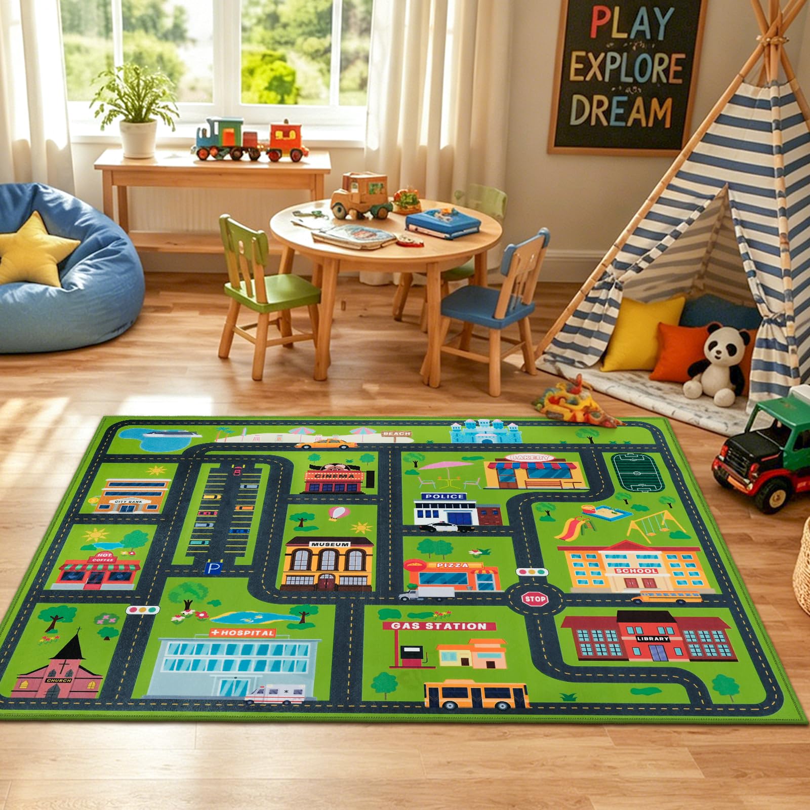 Capslpad Alfombra educativa para niños de 6 pies 6 pulgadas x 5 pies 0 pulgadas, área de juego y aprendizaje para niños