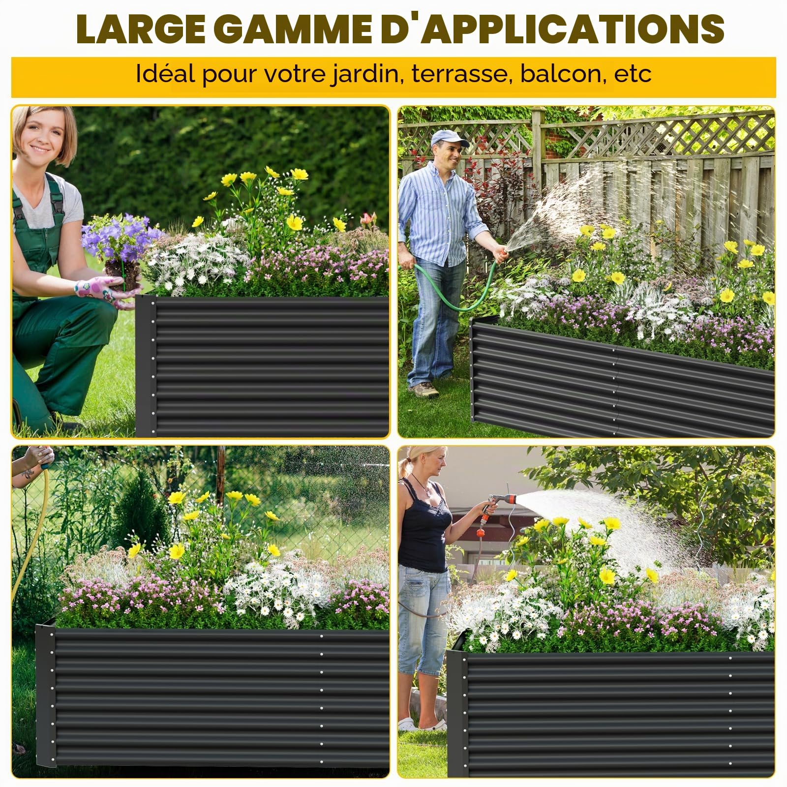 Jardinière surélevée en métal - 183 x 92 x 61 cm - Résistant aux intempéries - en Acier galvanisé - Rectangulaire - pour extérieur, Jardin, légumes et Herbes
